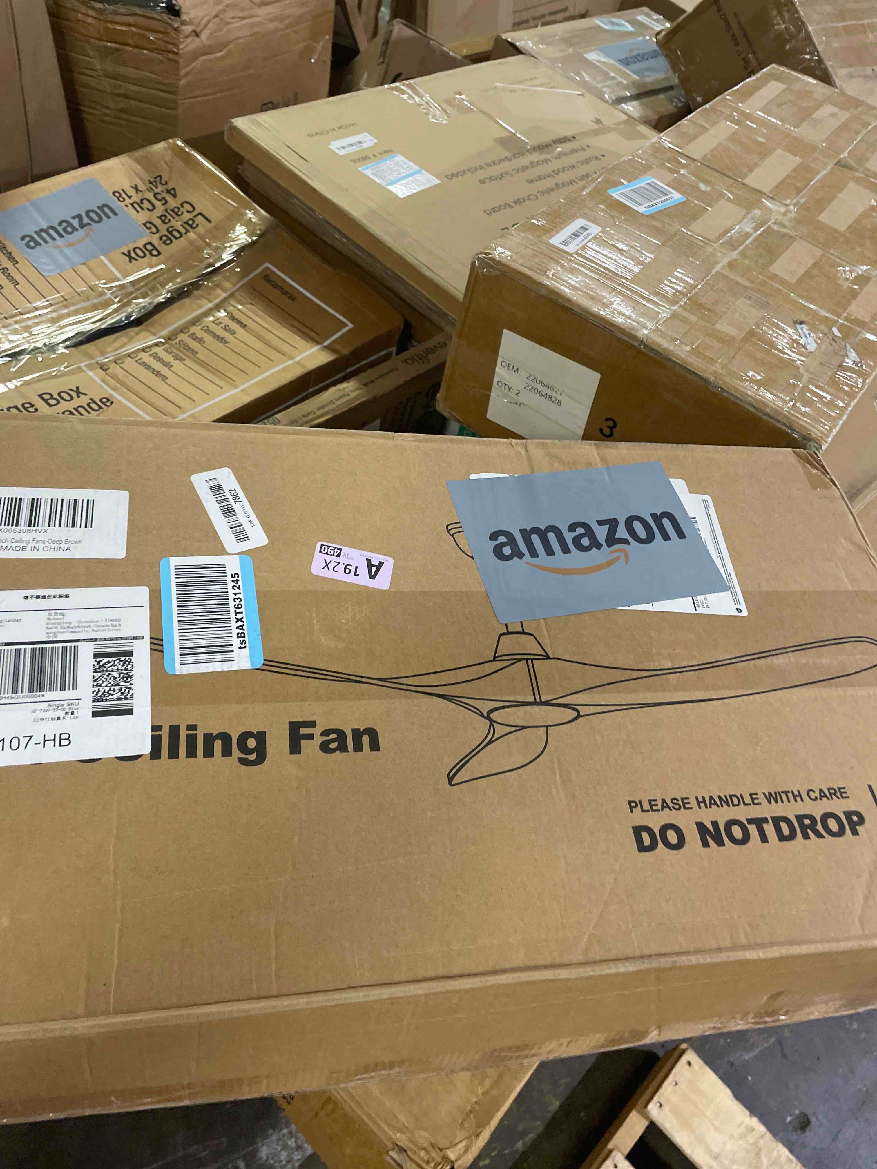 Condition photo showing New/Like New for haipeel 52 inch farmhouse rustic ceiling fans with lights, dimmable solid wood outdoor ceiling fan with light and remote control 3 blades propeller ceiling fans for patios indoor bedroom, deep brown