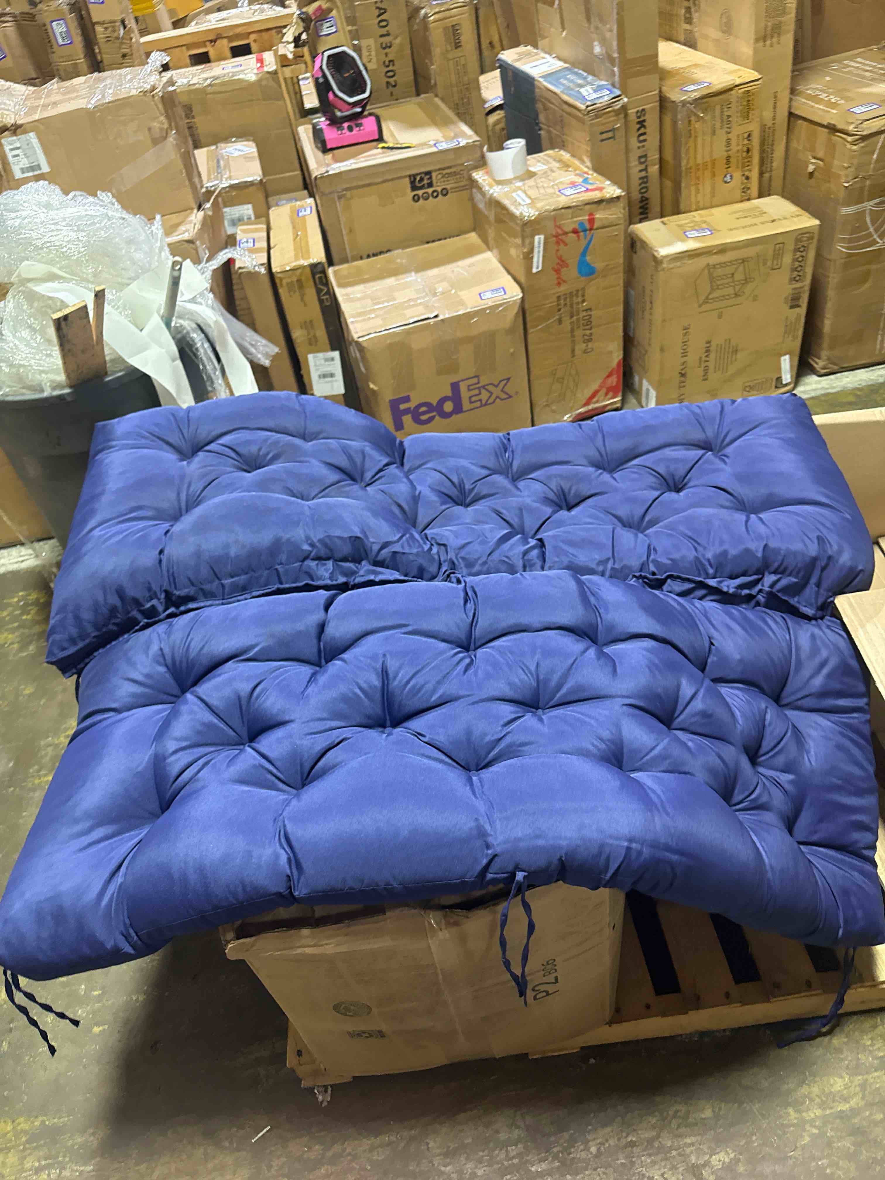 Condition photo showing Good Condition for porch swing cushions outdoor 60 inch waterproof thicken 5" backyard swing cushion with backrest and ties 2-3 seat outdoor swing cushions replacement for porch patio garden lawn(navy blue) navy blue 60x40x5inch