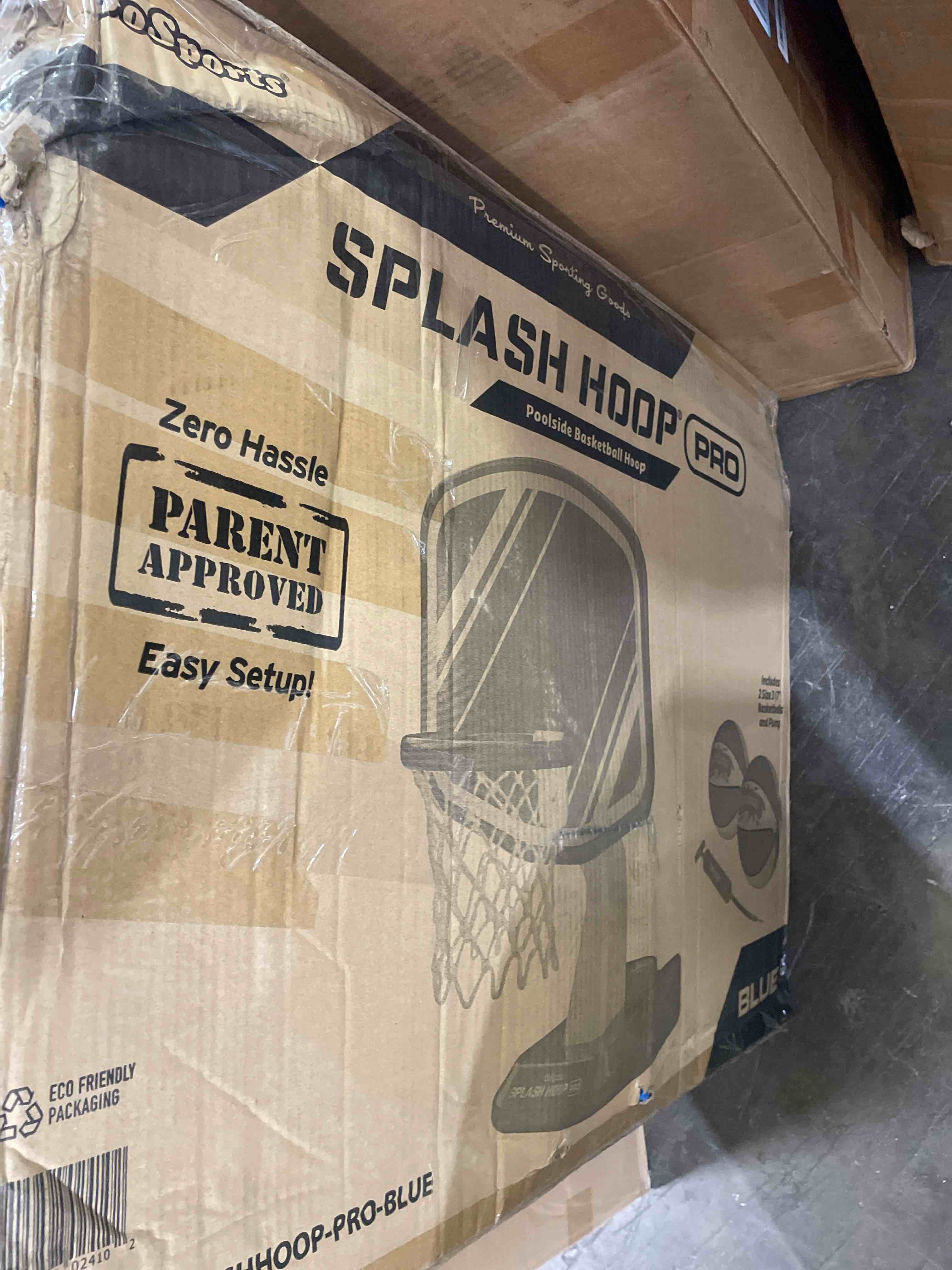 Condition photo showing New/Like New for gosports splash hoop swimming pool basketball game, includes poolside water basketball hoop, 2 balls and pump – choose your style blue