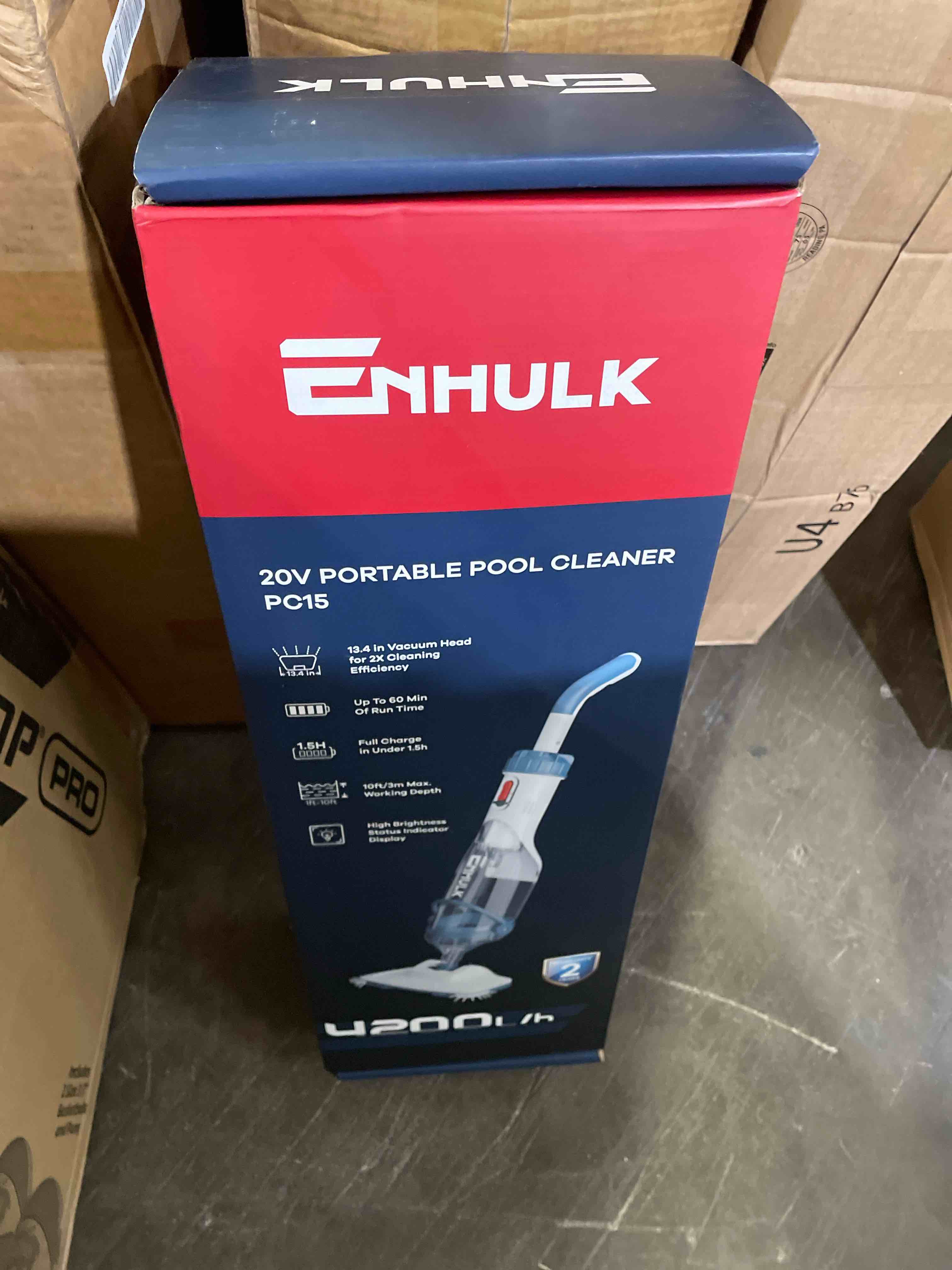 Condition photo showing New/Like New for enhulk pool vacuum for above ground pool, upgraded 13.4" wide head & telescopic pole, 18.5 gpm powerful suction, 60 mins runtime, cordless handheld rechargeable pool cleaner for inground pools, pc15