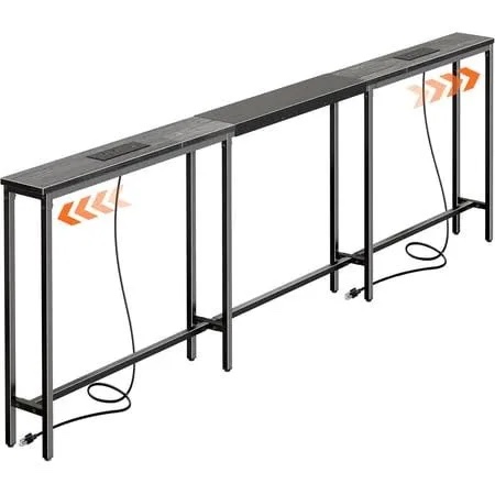 huuger narrow sofa table with 2 power outlets, 86.6-110.2 inch adjustable length, behind the couch t