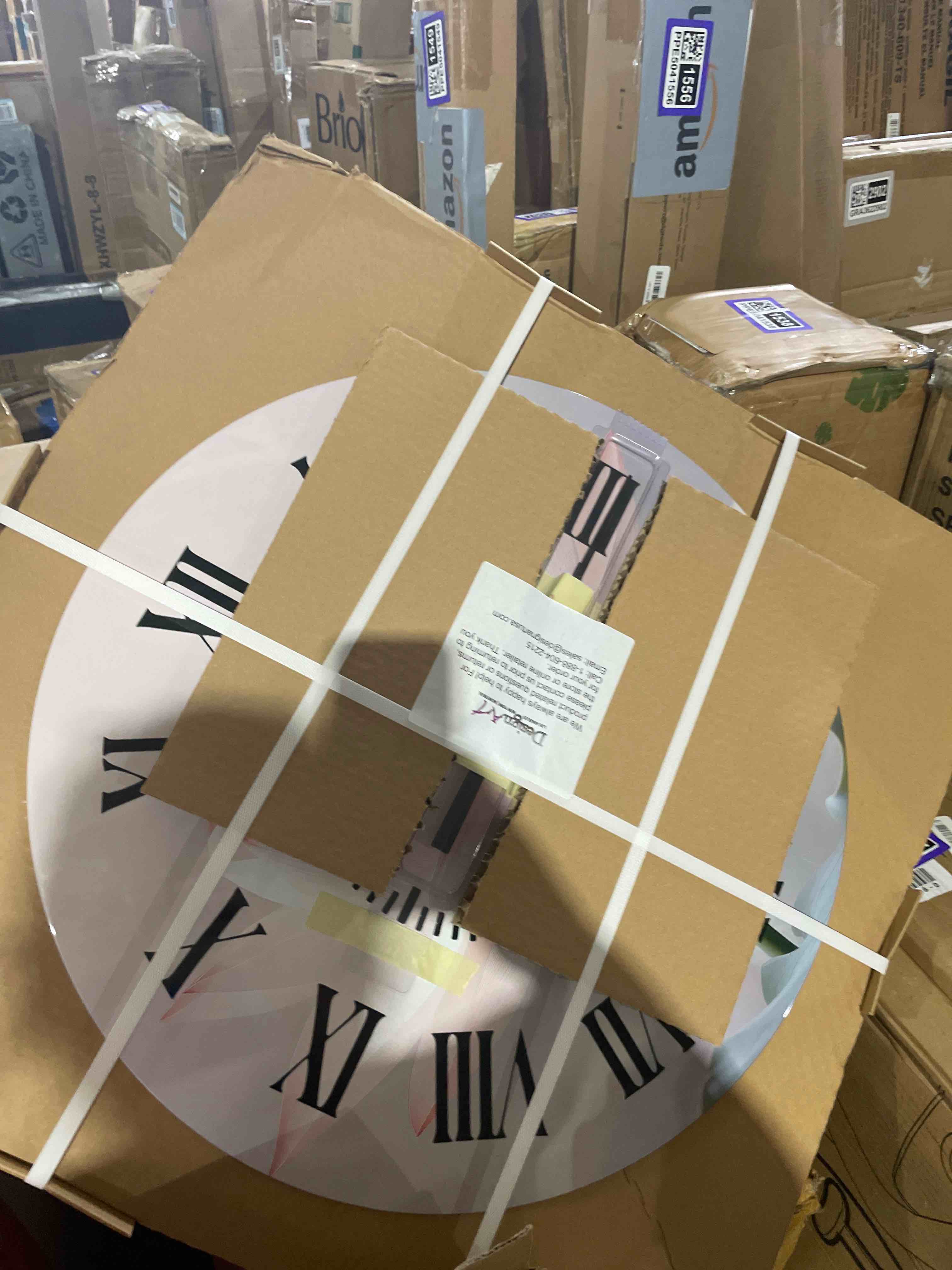 Condition photo showing New/Like New for (metal round, pink )artpower 35.5" extra large giant farmhouse wall clock, oversized wall clock with big roman numeral, nearly non-ticking, shiplap wood round wall clocks for living dining room decor, entrance, white white 35.5"w x 35.5"h