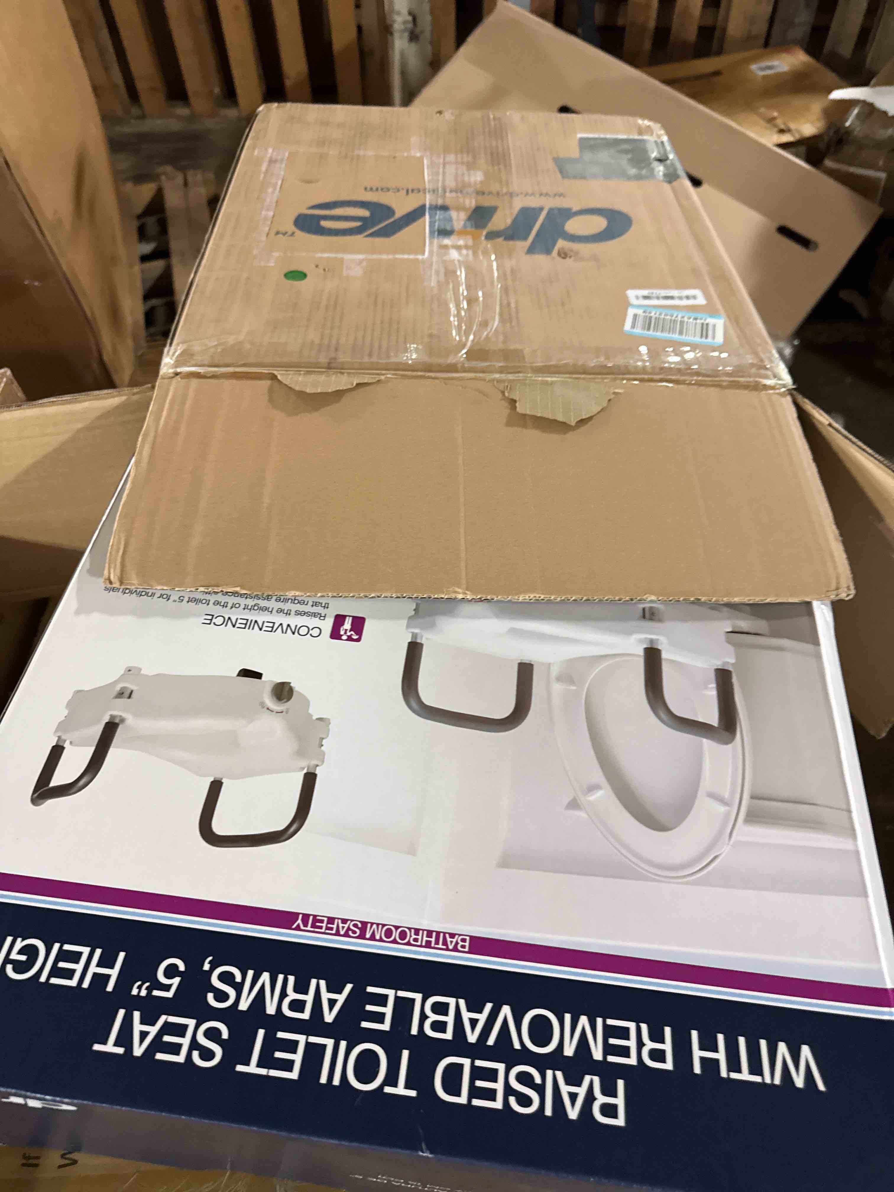 Condition photo showing New/Like New for drive medical 2-in-1 raised toilet seat with removable padded arms - elevated bathroom safety support - secure locking attachment - easy height assistance - durable construction, standard toilets