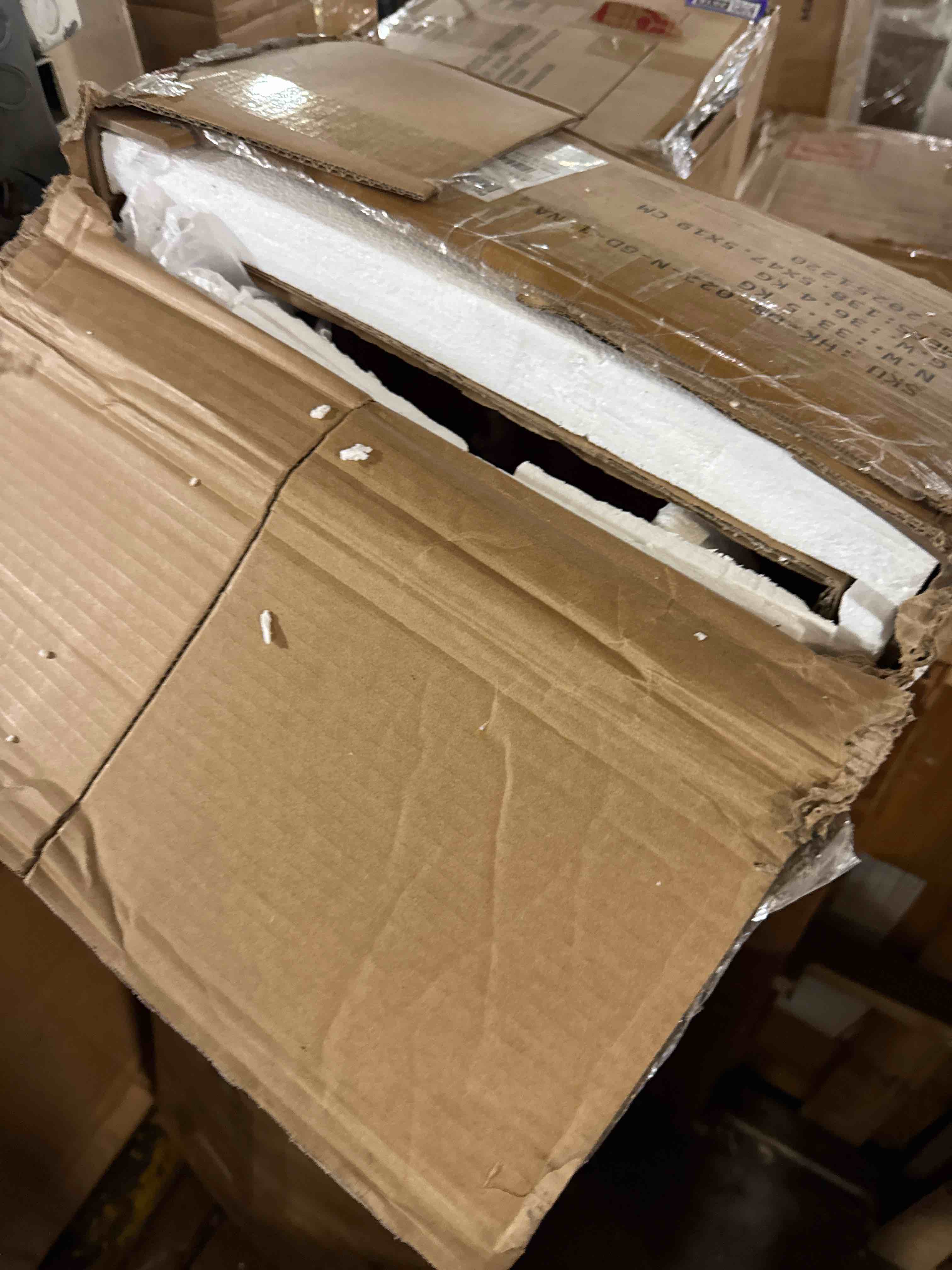 Condition photo showing New/Like New for fluted 6 drawer dresser for bedroom, wide modern chest of drawers with metal handle, curved profile design, wood closet clothes storage organizer for bedroom, hallway, natural