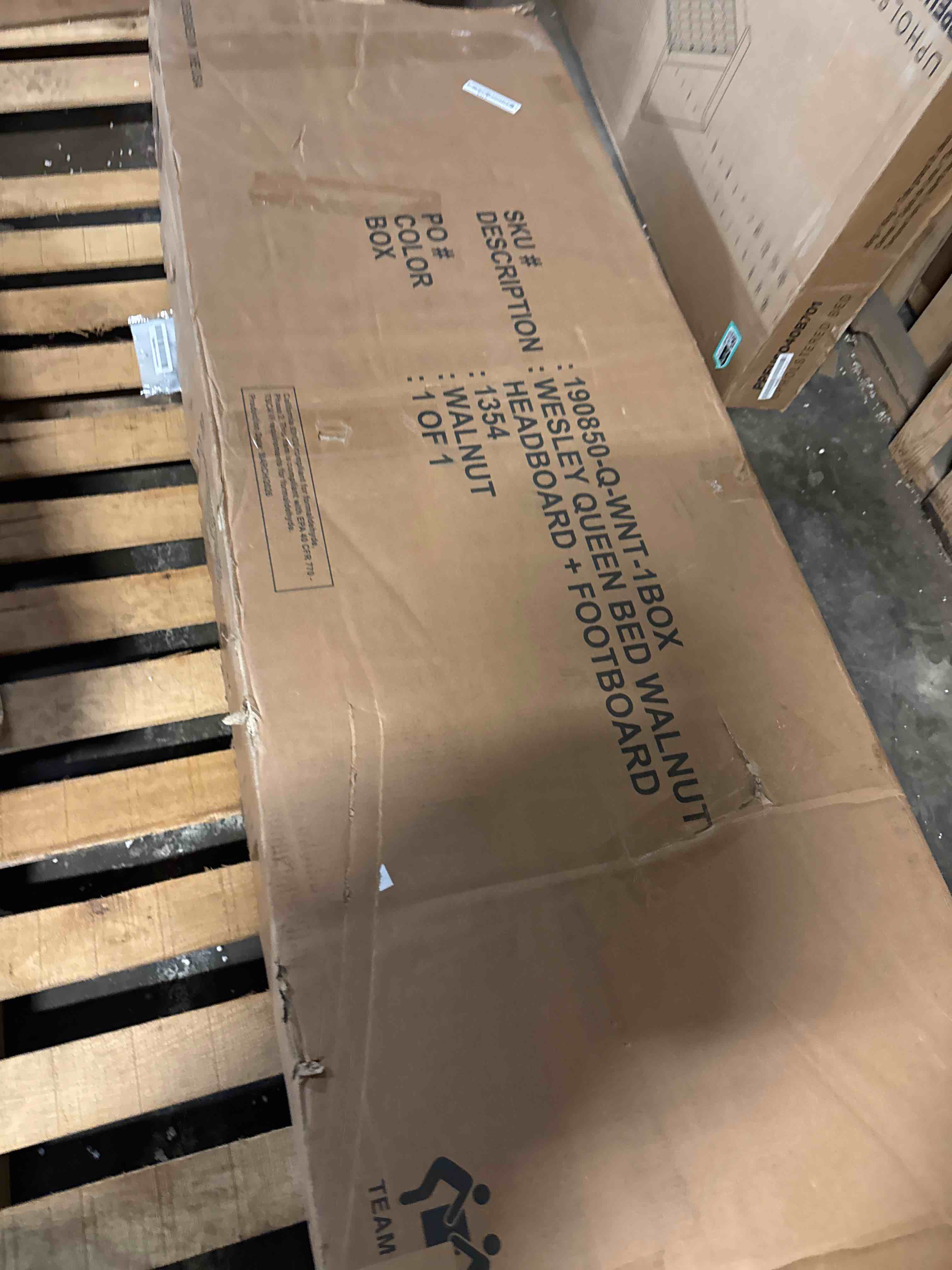 Condition photo showing Good Condition for dg casa wesley solid wood king size bed frame - mid century modern style, platform with spindle headboard and footboard, no box spring required, walnut finish