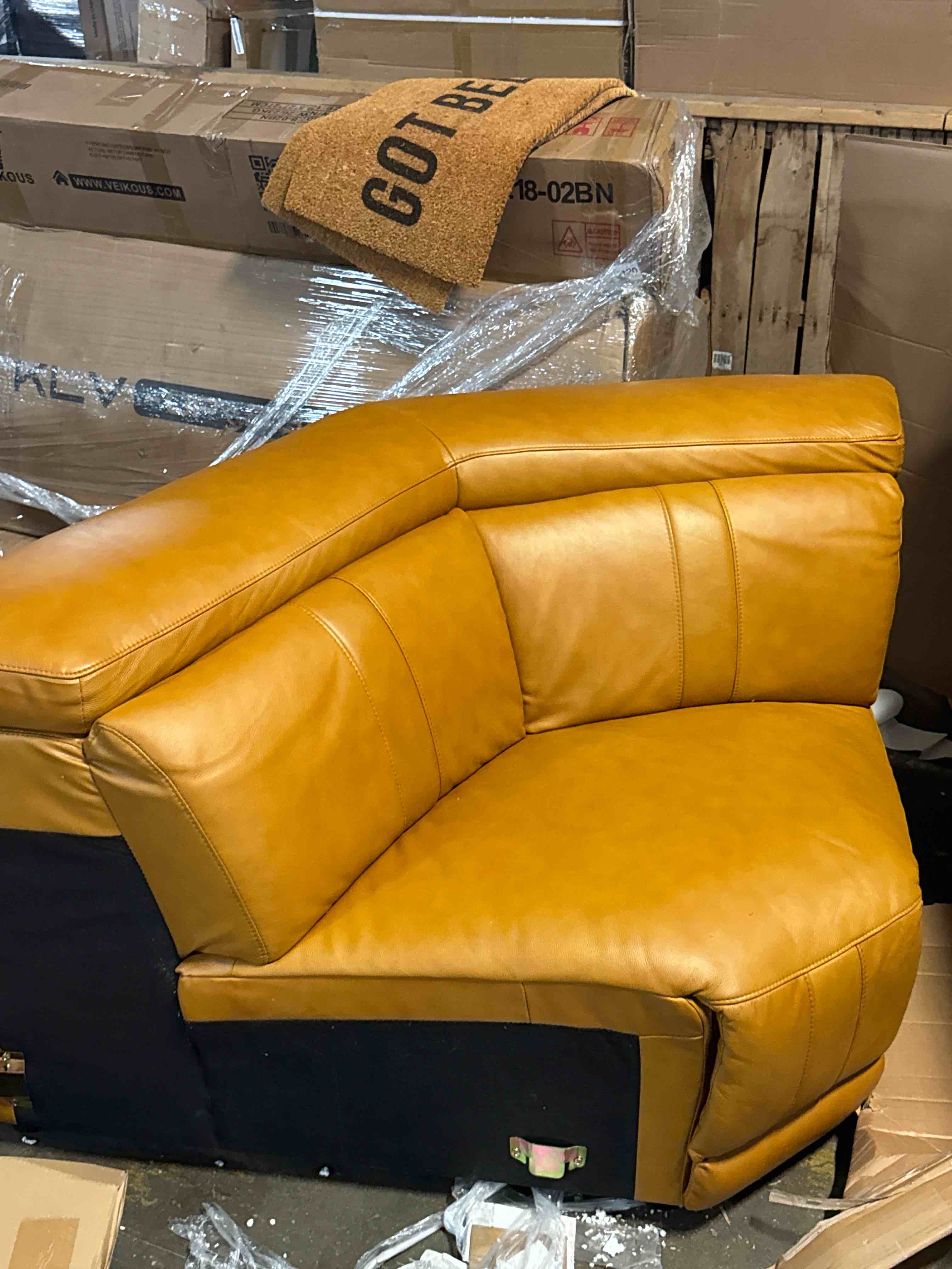 Condition photo showing Good Condition for yellow top breathing leather living room recliner wedge | scratch-resistant leather, ergonomic support, easy assembly, smooth rounded edges(only one single center sectional see pics)