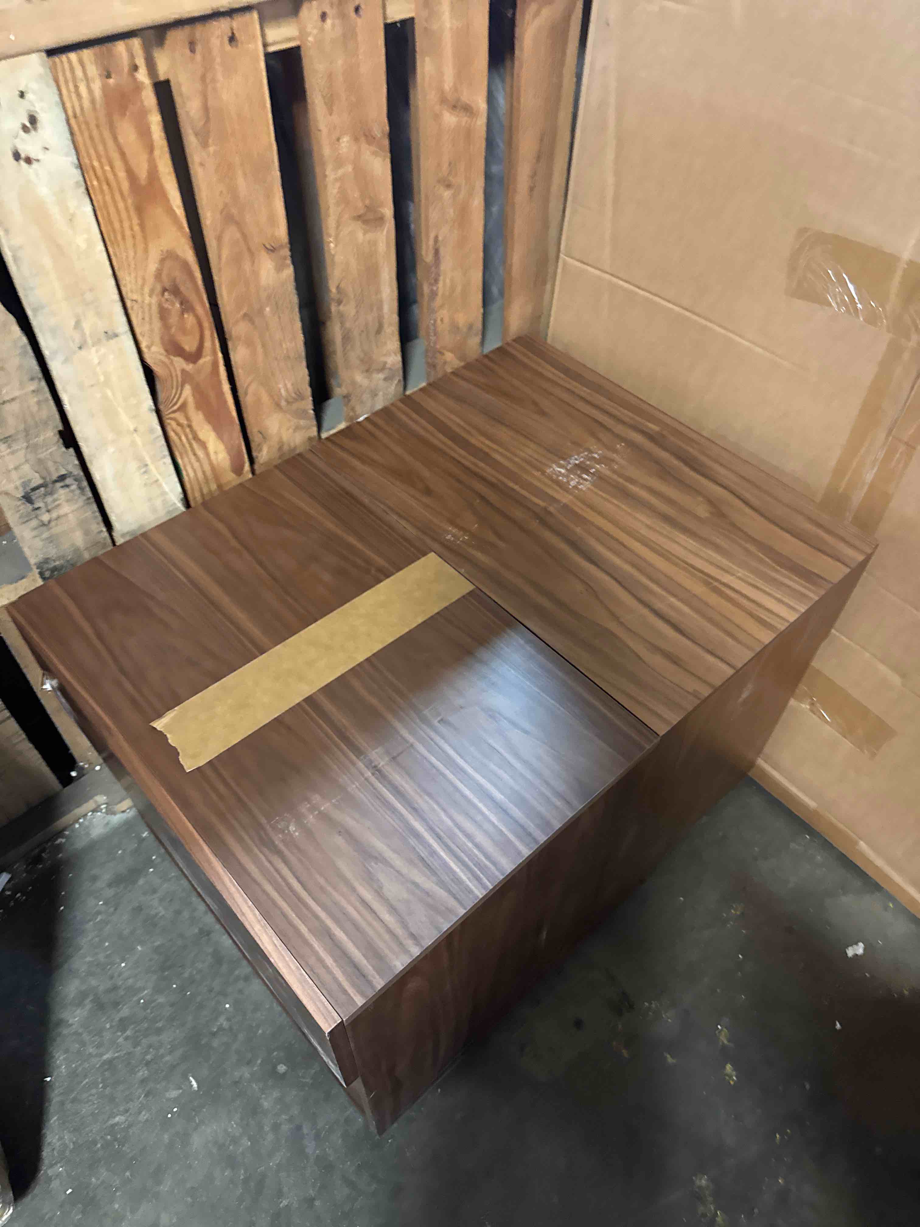 Condition photo showing Good Condition for fluted nightstands set of 2, night stand with charging station, modern bed side table with drawer and storage shelf, wood mid century end table for bedroom living room (walnut)(similar)