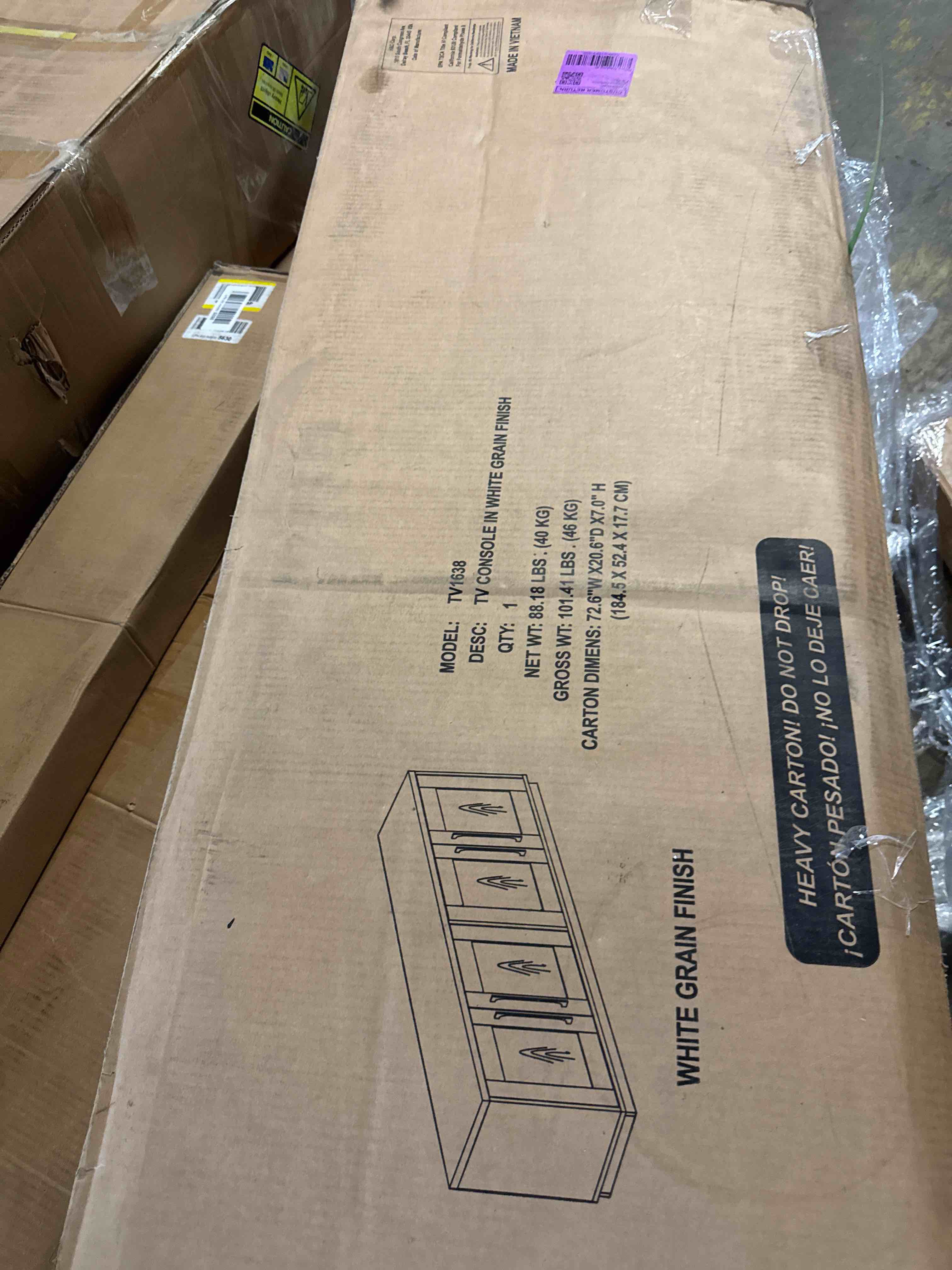 Condition photo showing New/Like New for henn&hart tillman rectangular tv stand for tv's up to 80" in, 68" wide, white white 68" wide