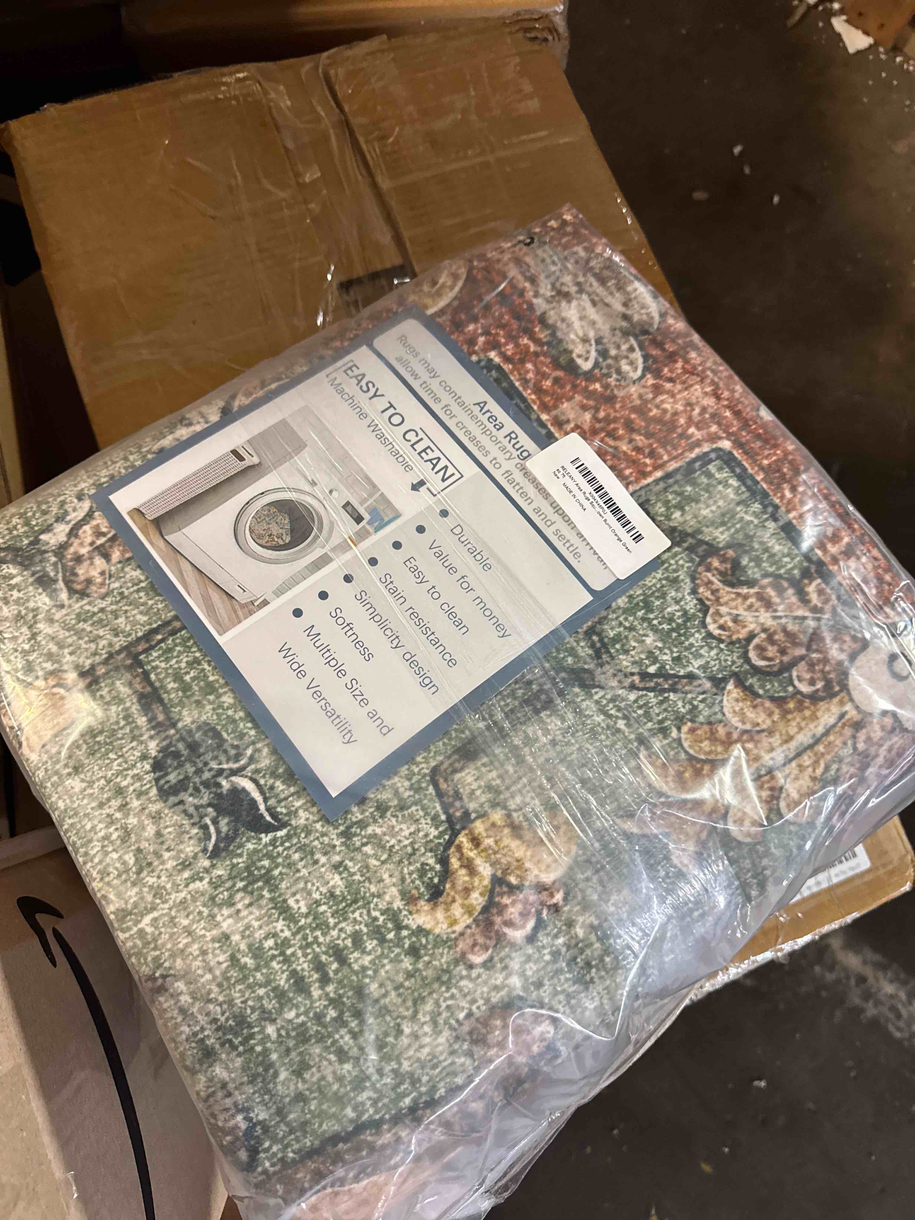 Condition photo showing New/Like New for bestsweetie 6x9 area rug washable rugs for living room, no pile boho carpet for entryway bedroom dinning room, vintage carpet print distressed non-slip, 6 x 9 ft, green brick rust red green/brick/rust red 9' x 6' (rectangular)