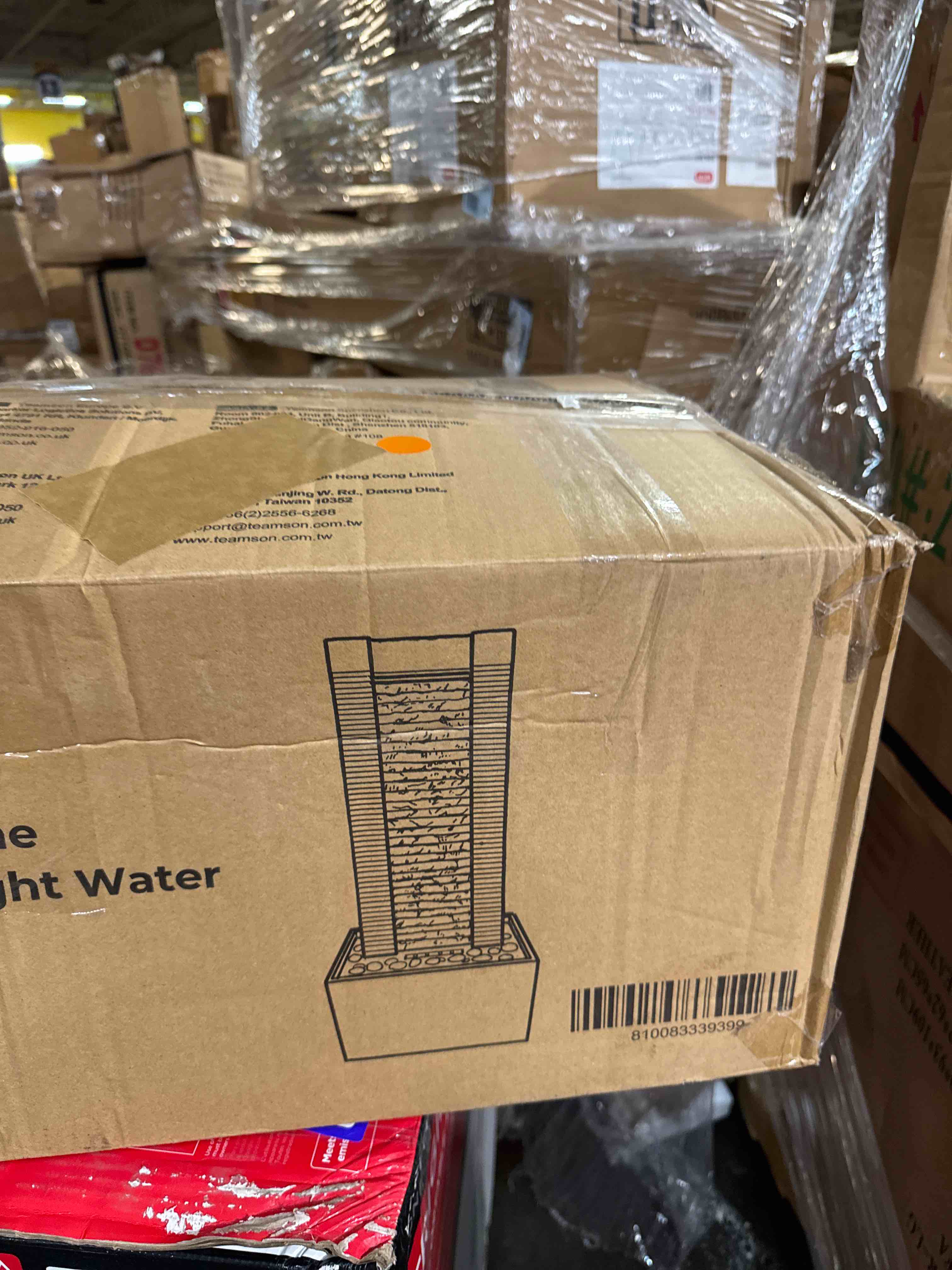 Condition photo showing New/Like New for teamson home 29.25" demeter indoor/outdoor modern waterfall fountain with led lights, black and stone gray straight slate stone stone gray