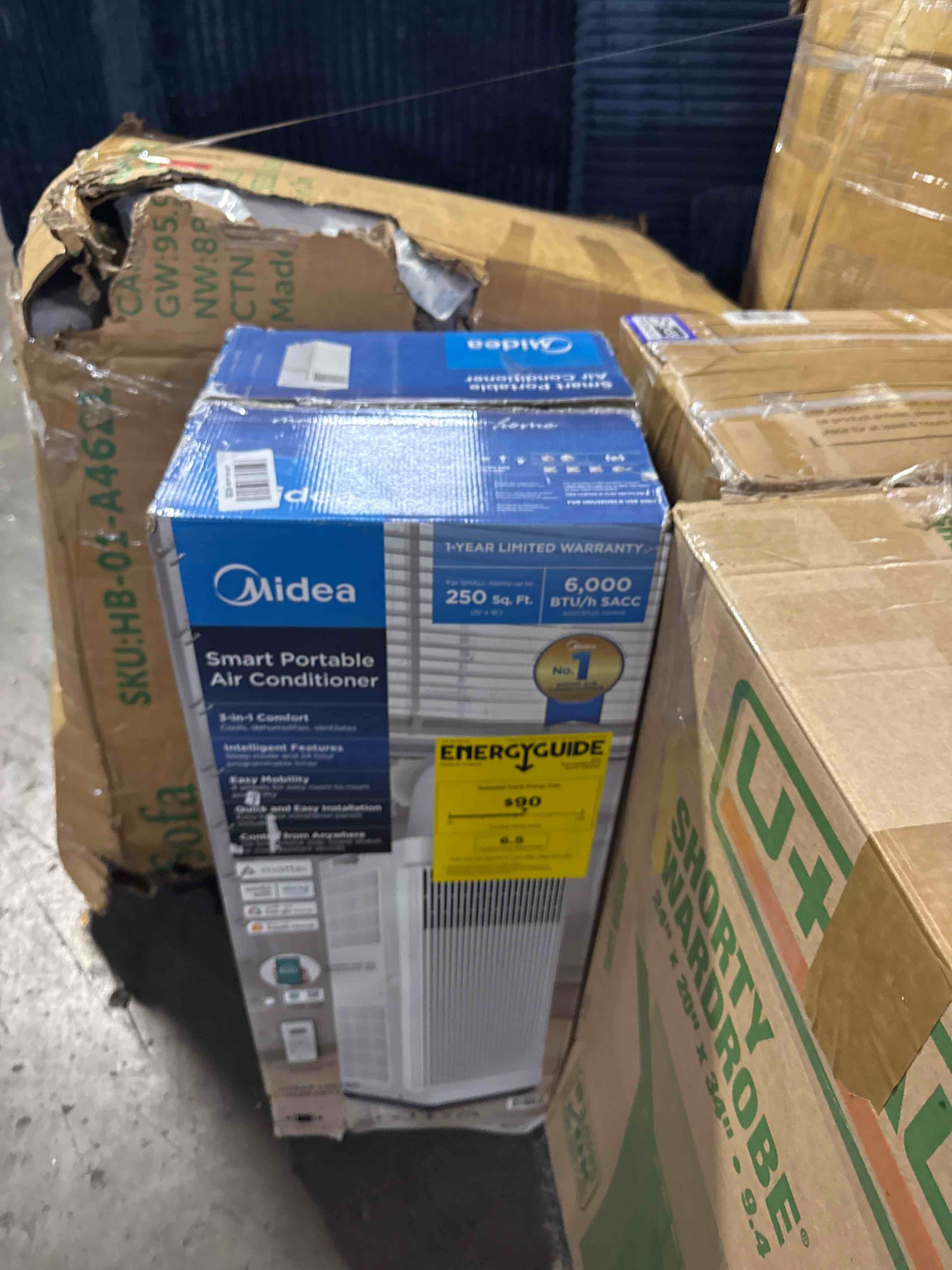 Condition photo showing Good Condition for midea 9,000 btu ashrae (6,000 btu doe/sacc) portable air conditioner, smart control, cools up to 250 sq. ft., with dehumidifier & fan mode, remote control & window installation kit included