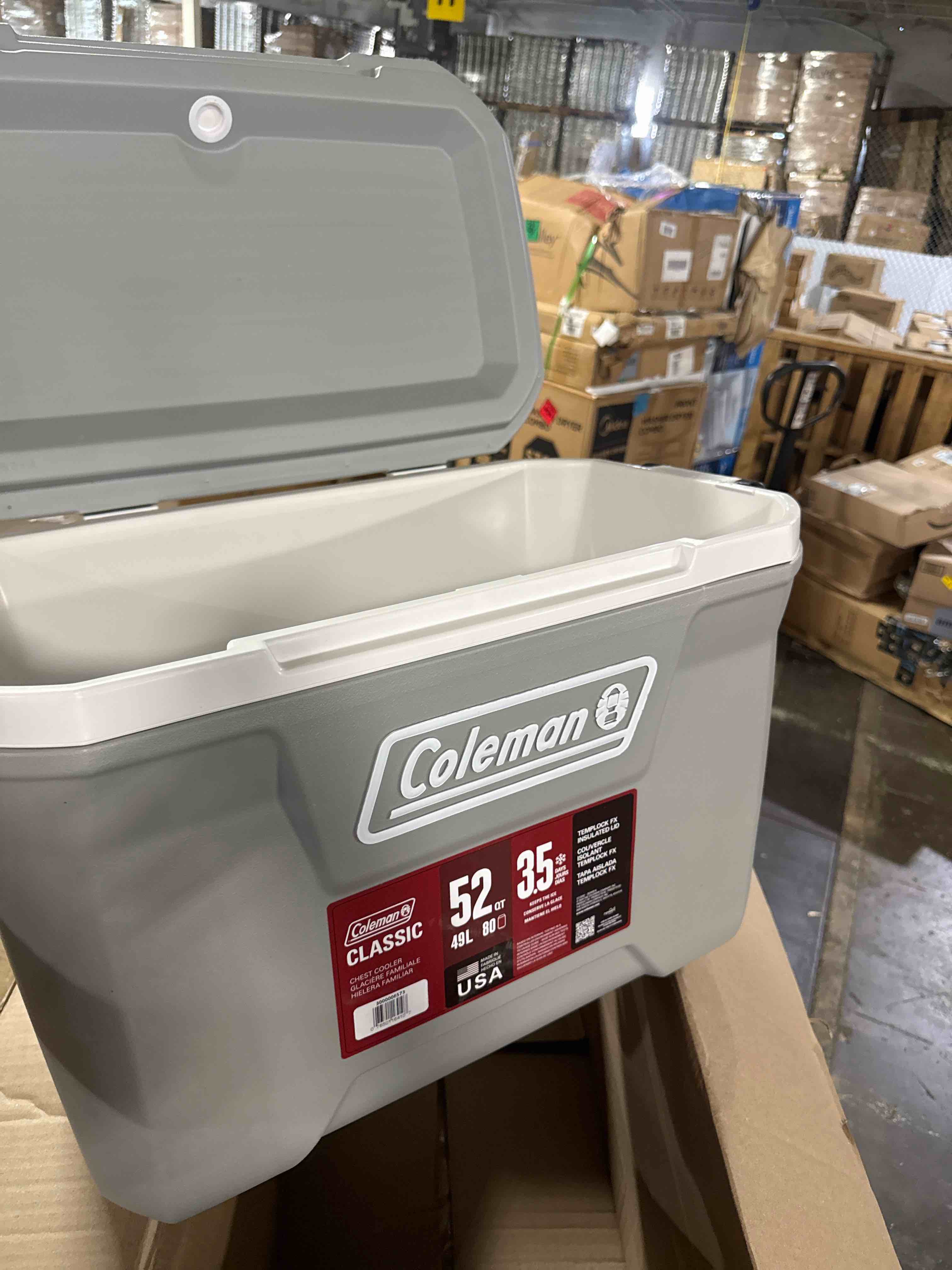 Condition photo showing New/Like New for coleman classic series insulated portable cooler, leak-resistant outdoor hard cooler keeps ice up to 5 days, 52/70/120/150 quart