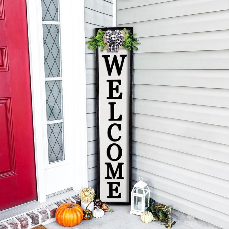3d outdoor welcome sign for front porch standing 45"x9" wood frame large vertical tall leaner welcome signs decor for rustic farmhouse outside home front door decorations(black)