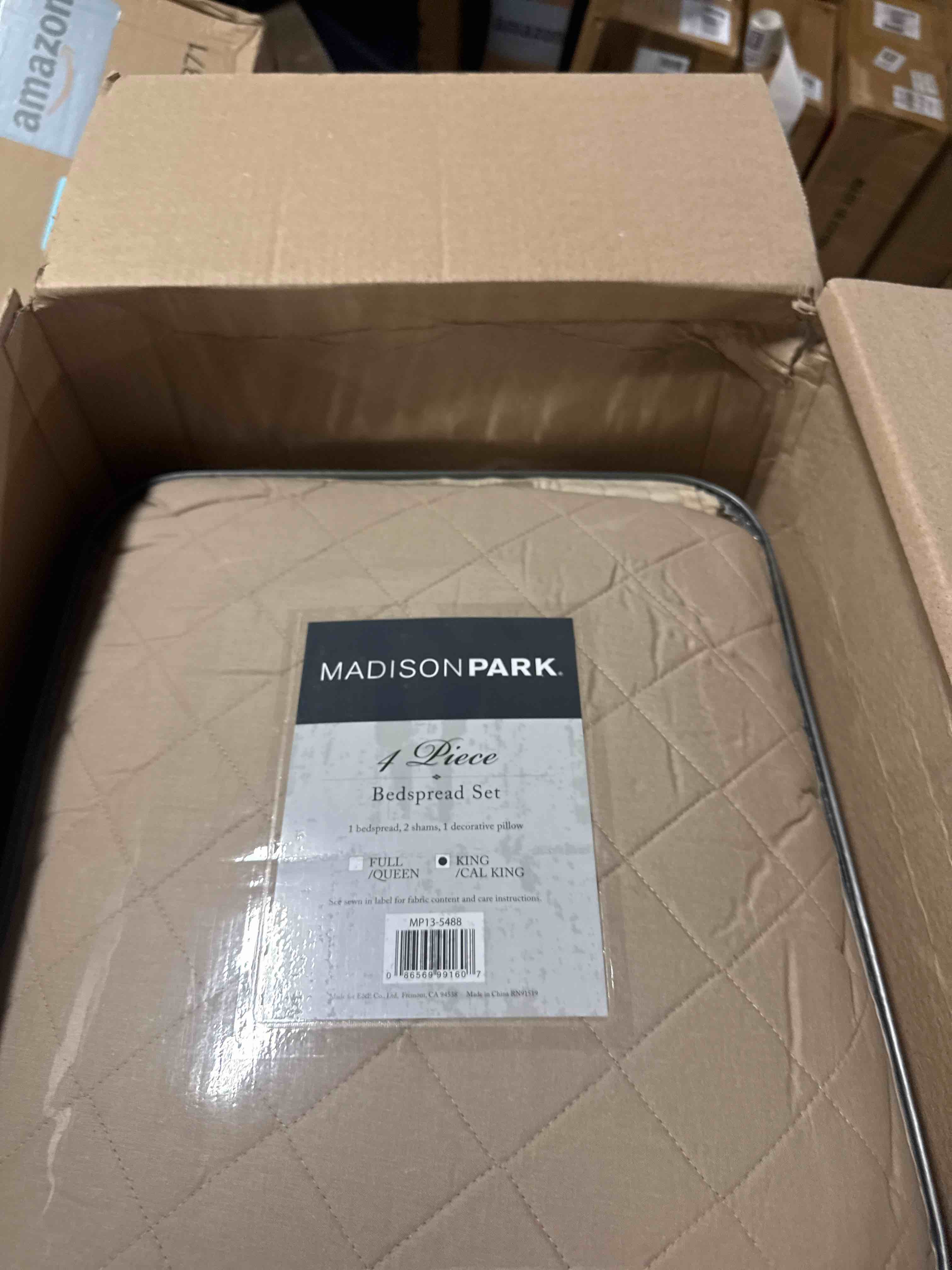Condition photo showing New/Like New for madison park breanna 100% cotton fitted bedspread classic traditional design all season, lightweight, bedding set, matching shams, king(79" x81+24d) diamond quilted khaki 4 piece