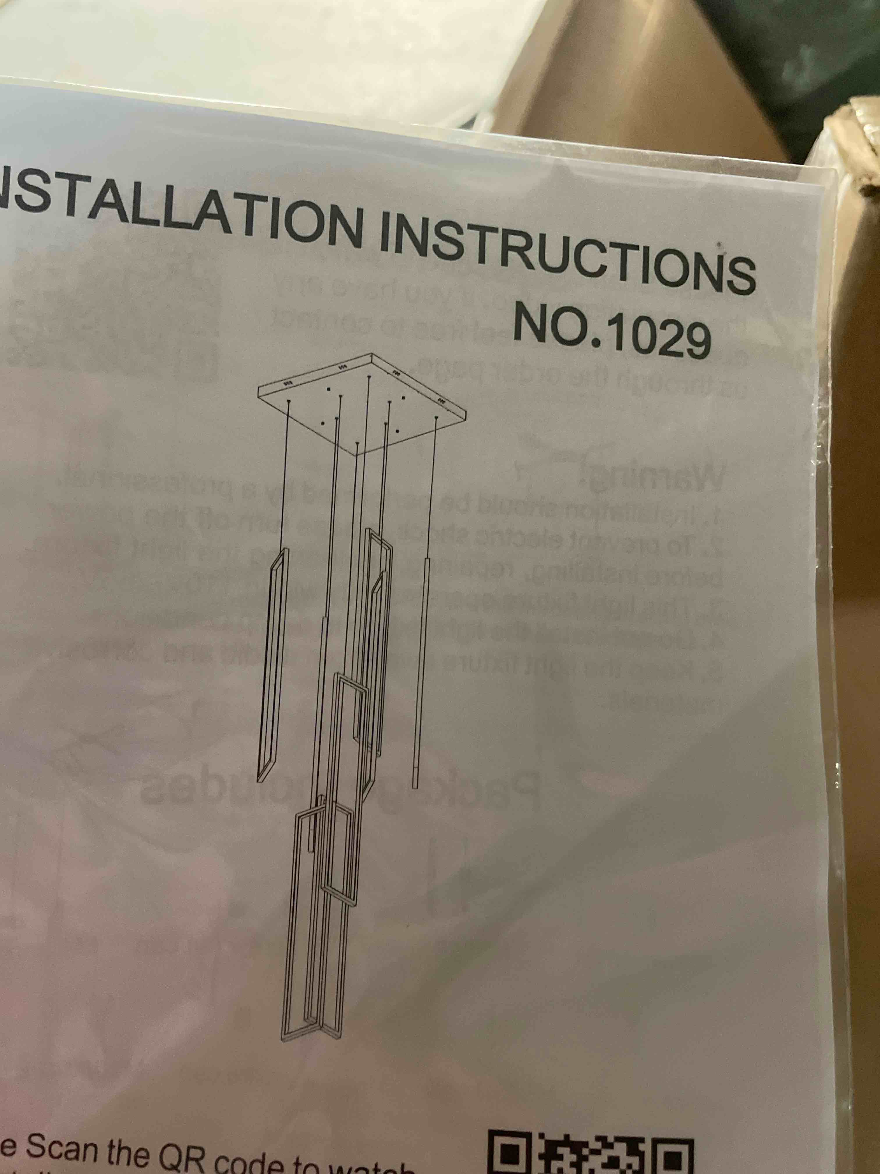 Condition photo showing New/Like New for geadi modern foyer chandelier for high ceilings,10 rectangle dimmable led high ceiling chandelier with remote control,black large staircase pendant light fixture for entryway?3000-6500k? black/10-lights (each frame is h23.62in)