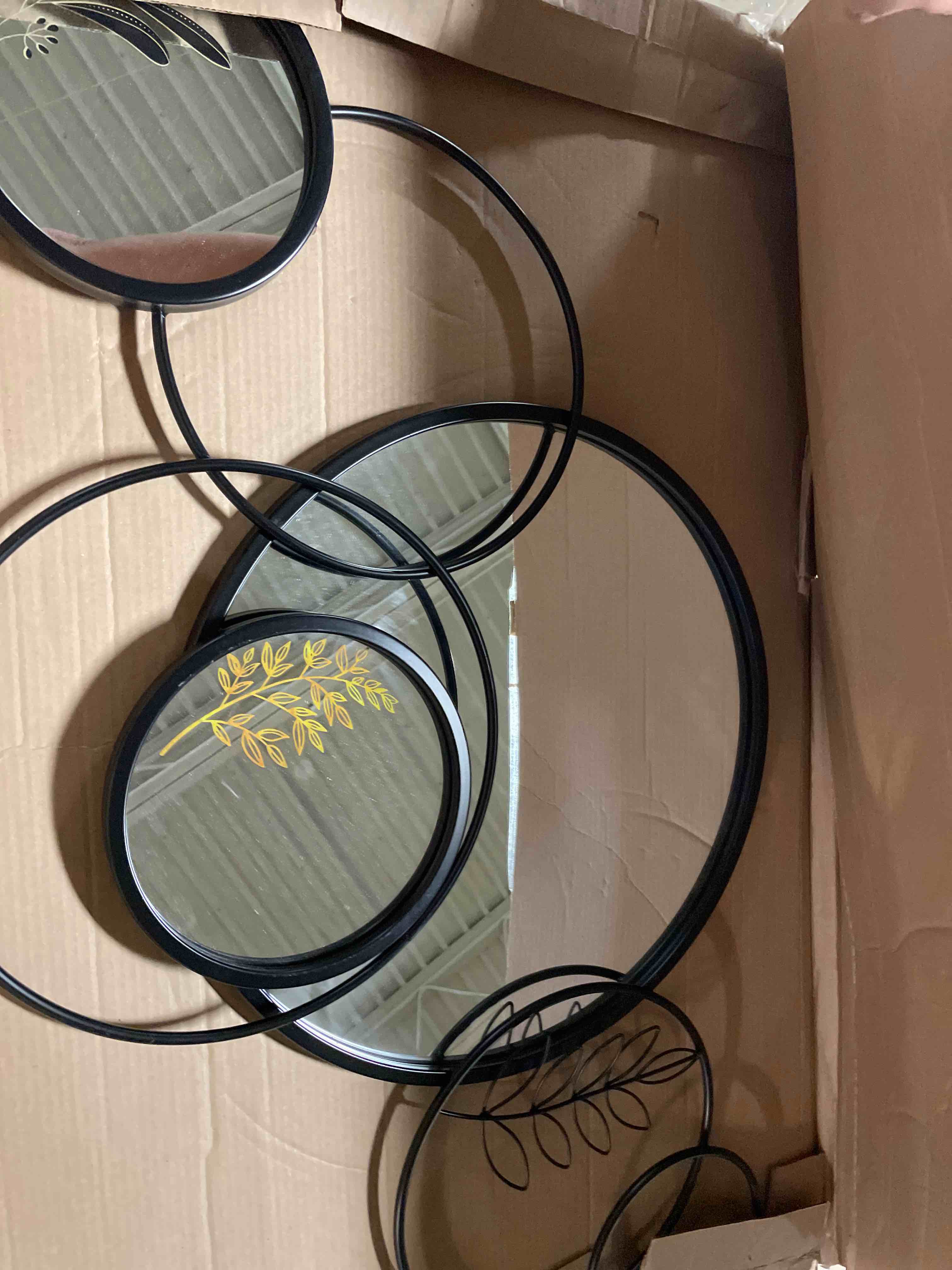 Condition photo showing Good Condition for wall mirror decorative,print mirror wall decor large round decorative mirror,metal wall art mirror for entryway,living room,bedroom,dining room kitchen decor 45''x25.5''
