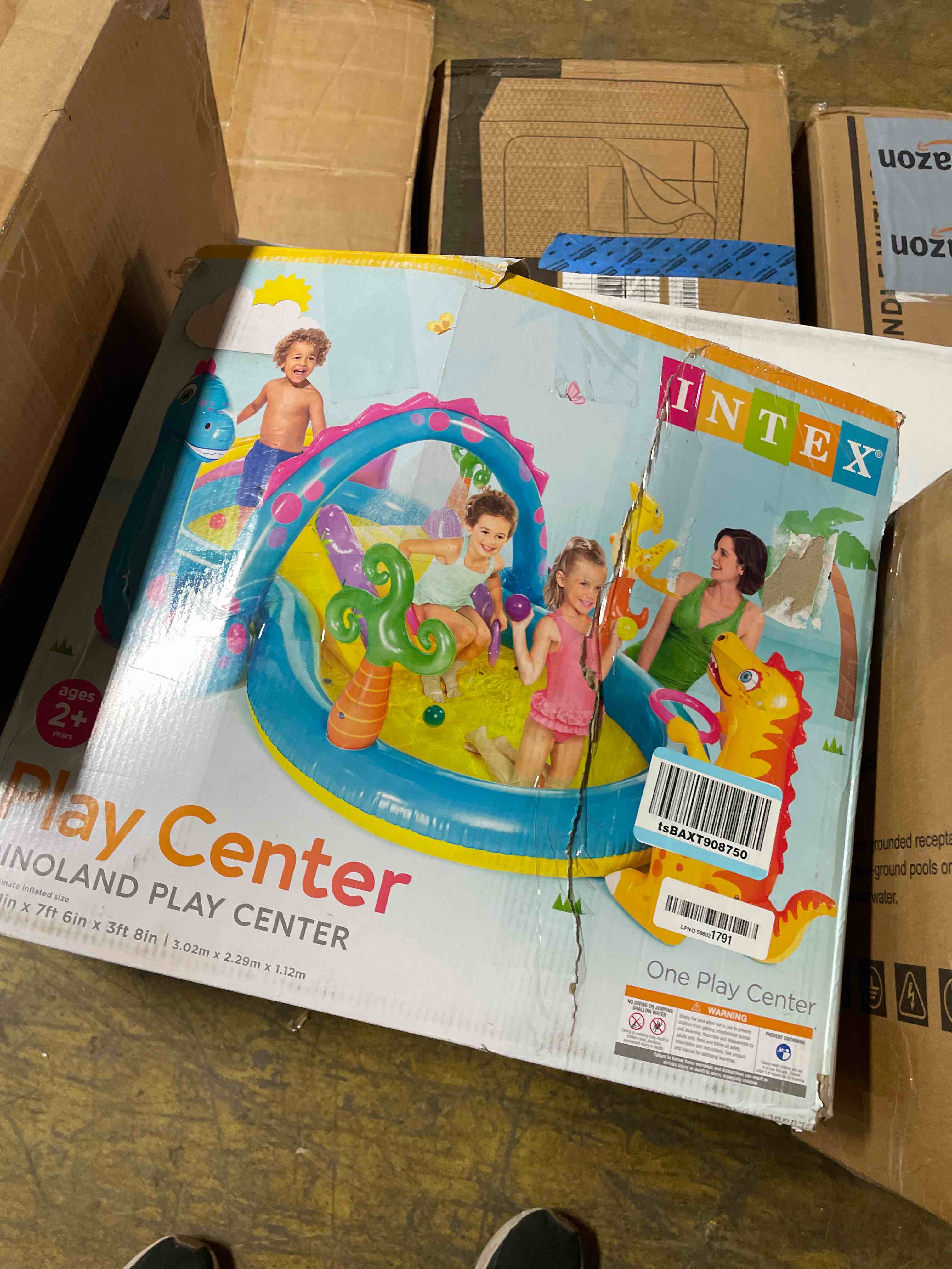 Condition photo showing As Is for intex 11' x 7.5' x 44" dinoland play center kiddie inflatable outdoor swimming pool multicolor 119" x 90" x 44"