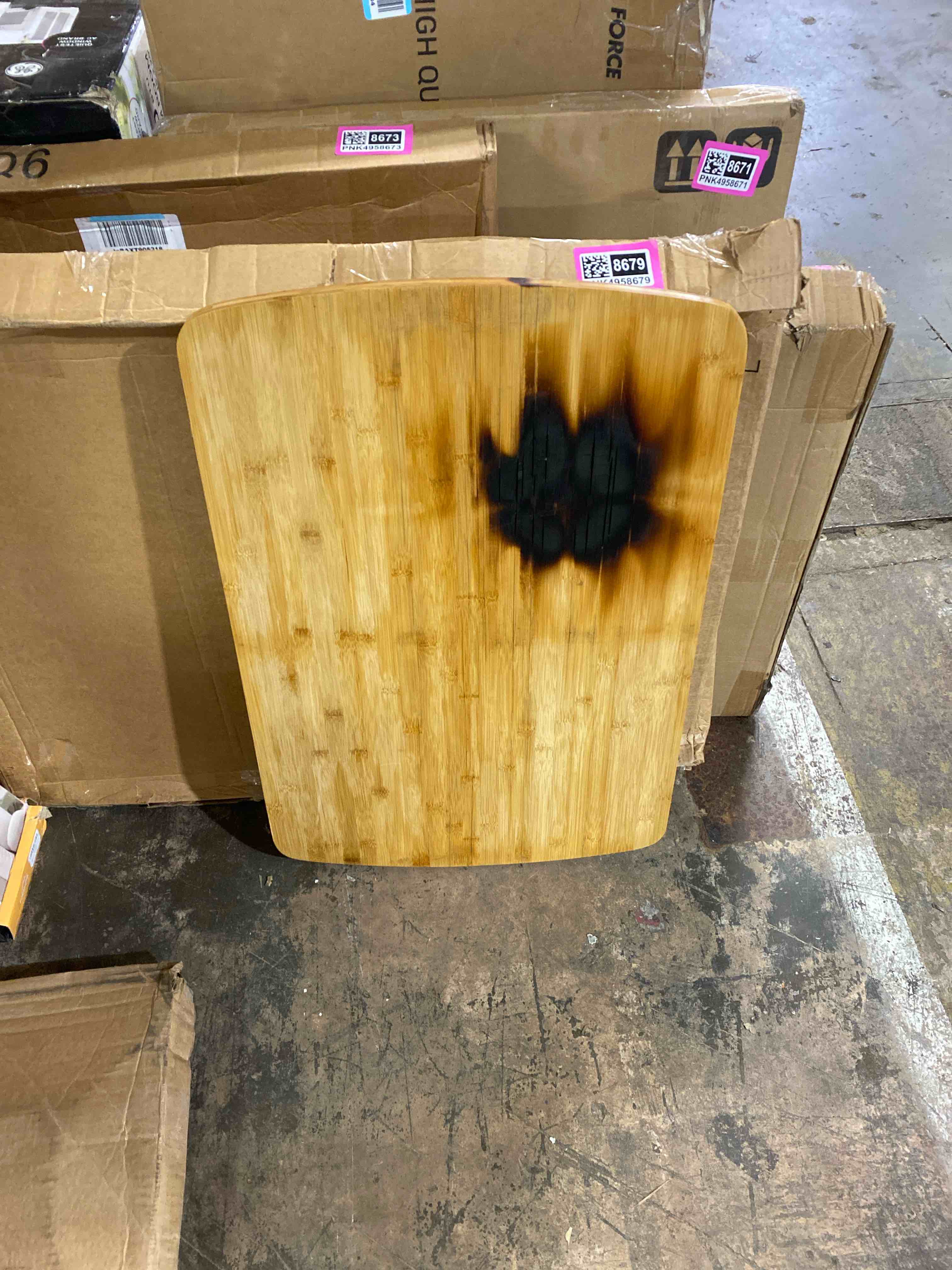 Condition photo showing As Is for 30 x 20 inch extra large wood stove top cover chopping board, bamboo kitchen cutting board for bbq, turkey carving board, large charcuterie boards for party, over the sink cutting board