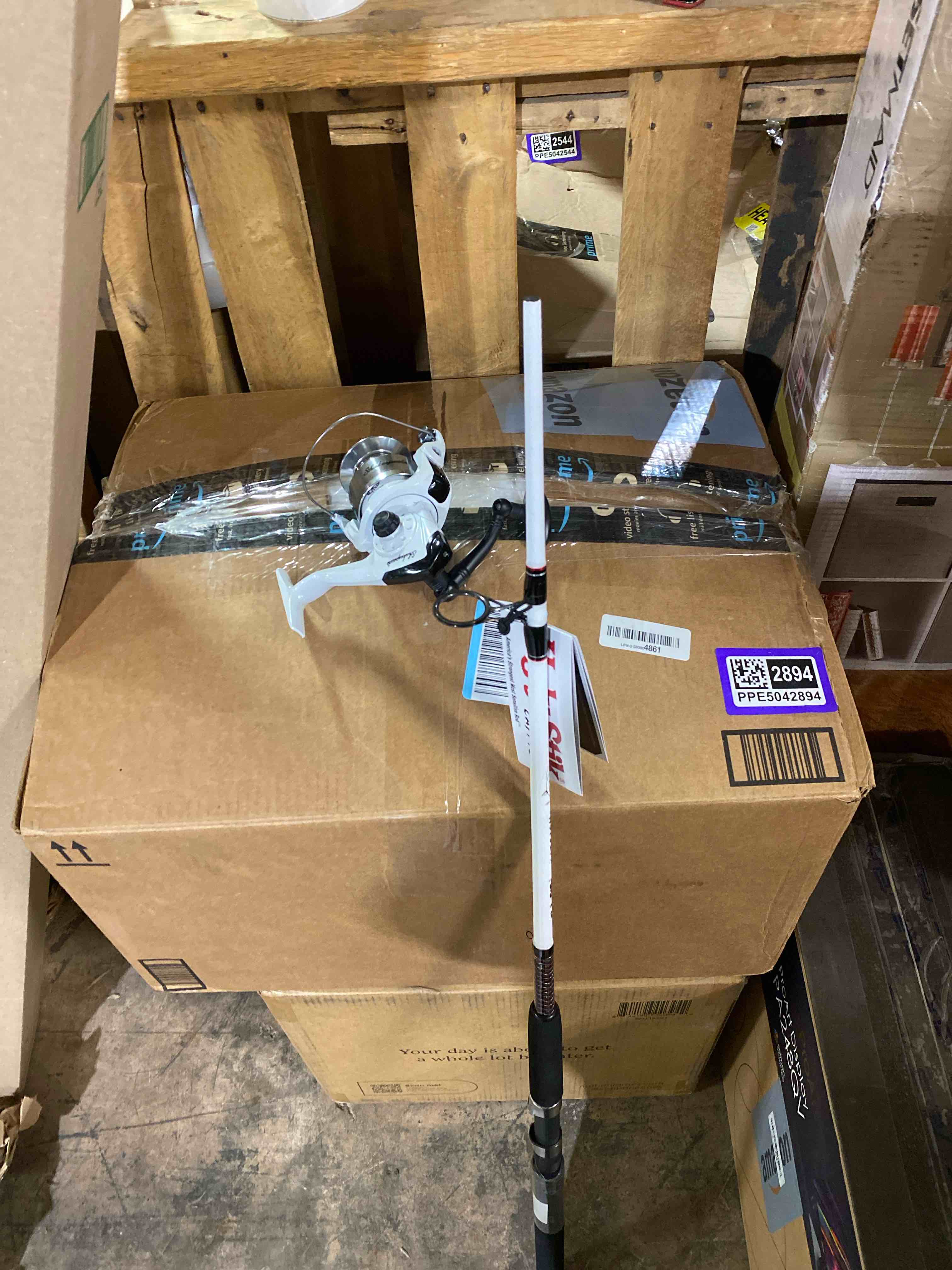 Condition photo showing As Is for ugly stik 7’ catfish spinning fishing rod and reel catfish combo, ugly tech construction with clear tip design, 7’ 2-piece moderate fast action rod
