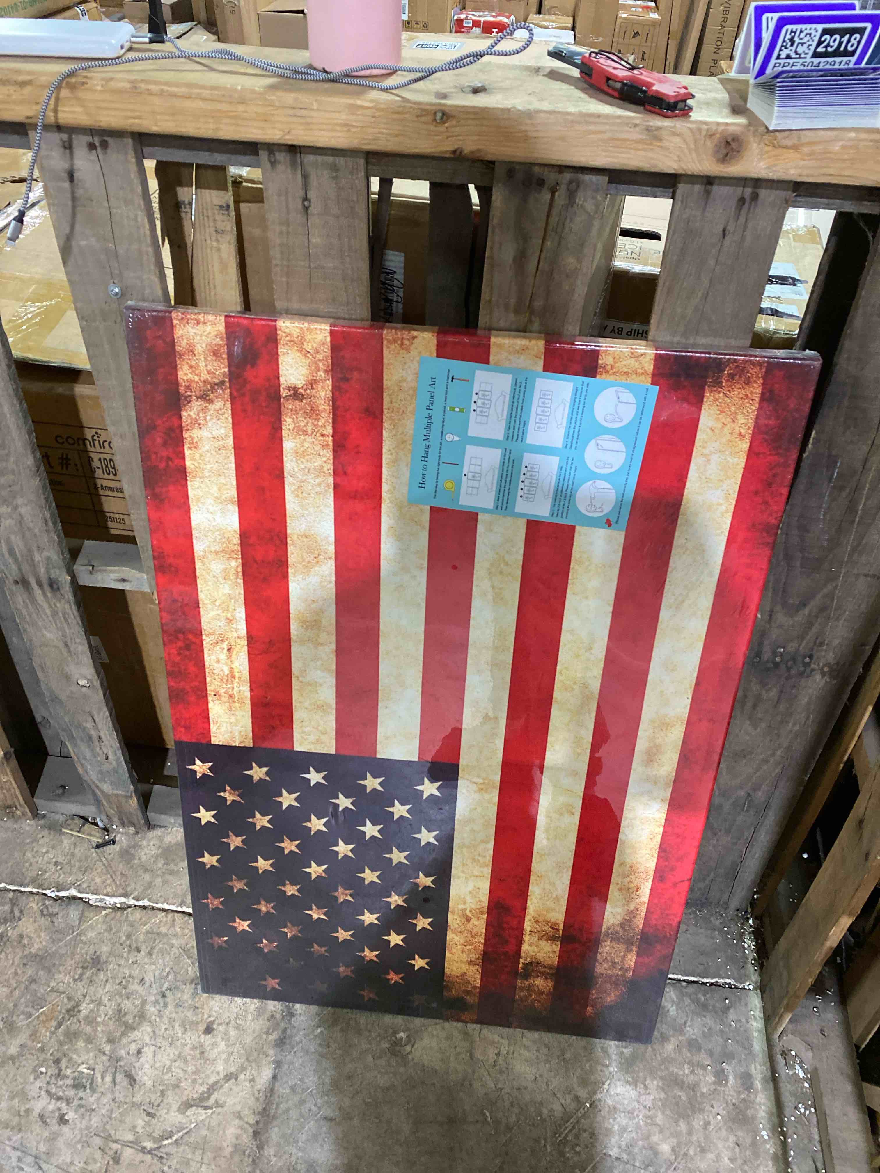 Condition photo showing New/Like New for kreative arts gallery wrap canvas prints large size vintage america flag canvas wall art honored nation symbol picture framed and stretched usa flag poster for home office decor rustic 24"x36"