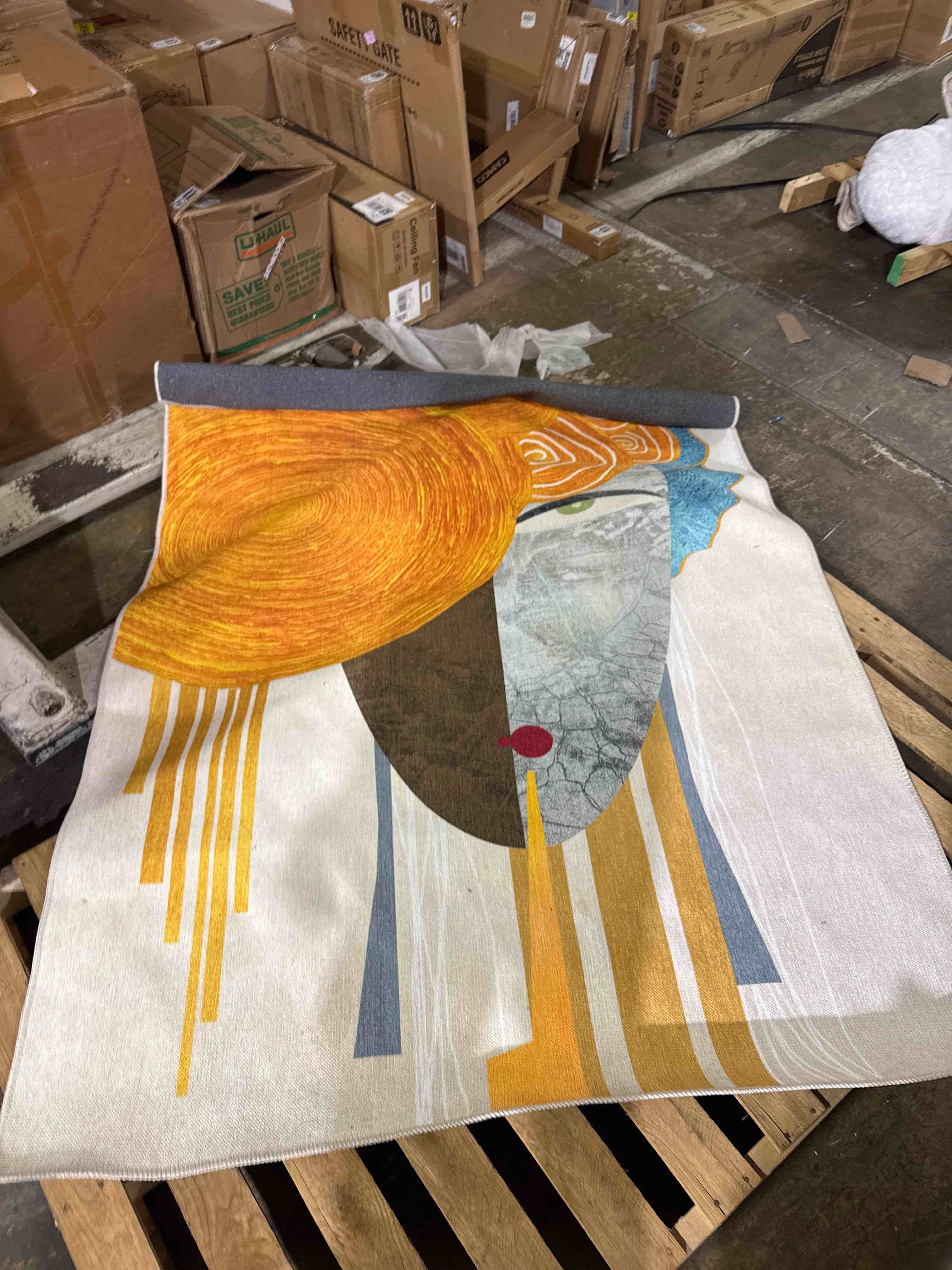 Condition photo showing Good Condition for orange abstract non slip machine washable rugs for living room bedroom hallway boho moroccan soft neutral vintage look geometric bohemian carpet distressed indoor foldable nonslip area rug
