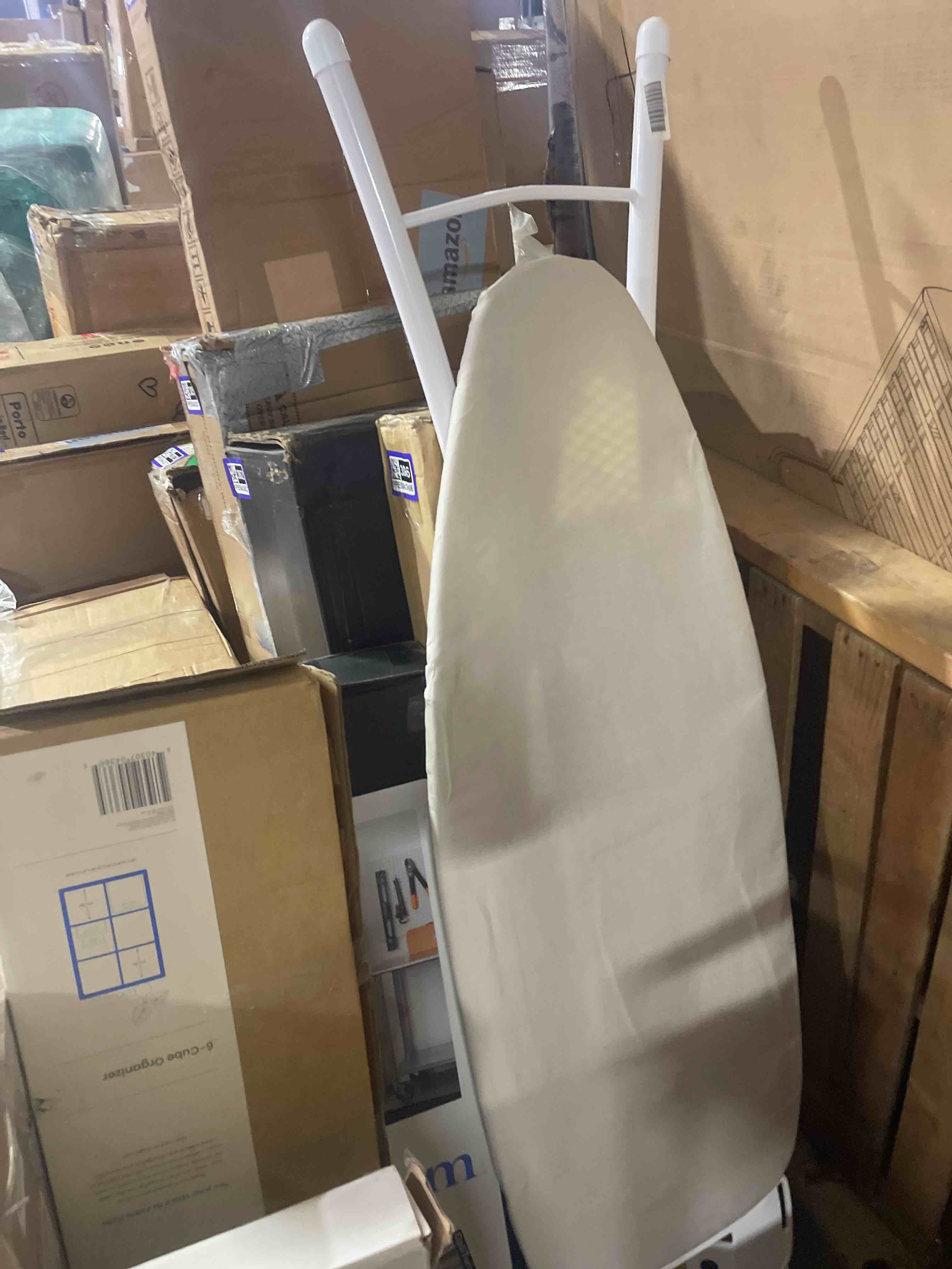 Condition photo showing Good Condition for wide ironing board white metal with creamy chai cover and iron rest - brightroom