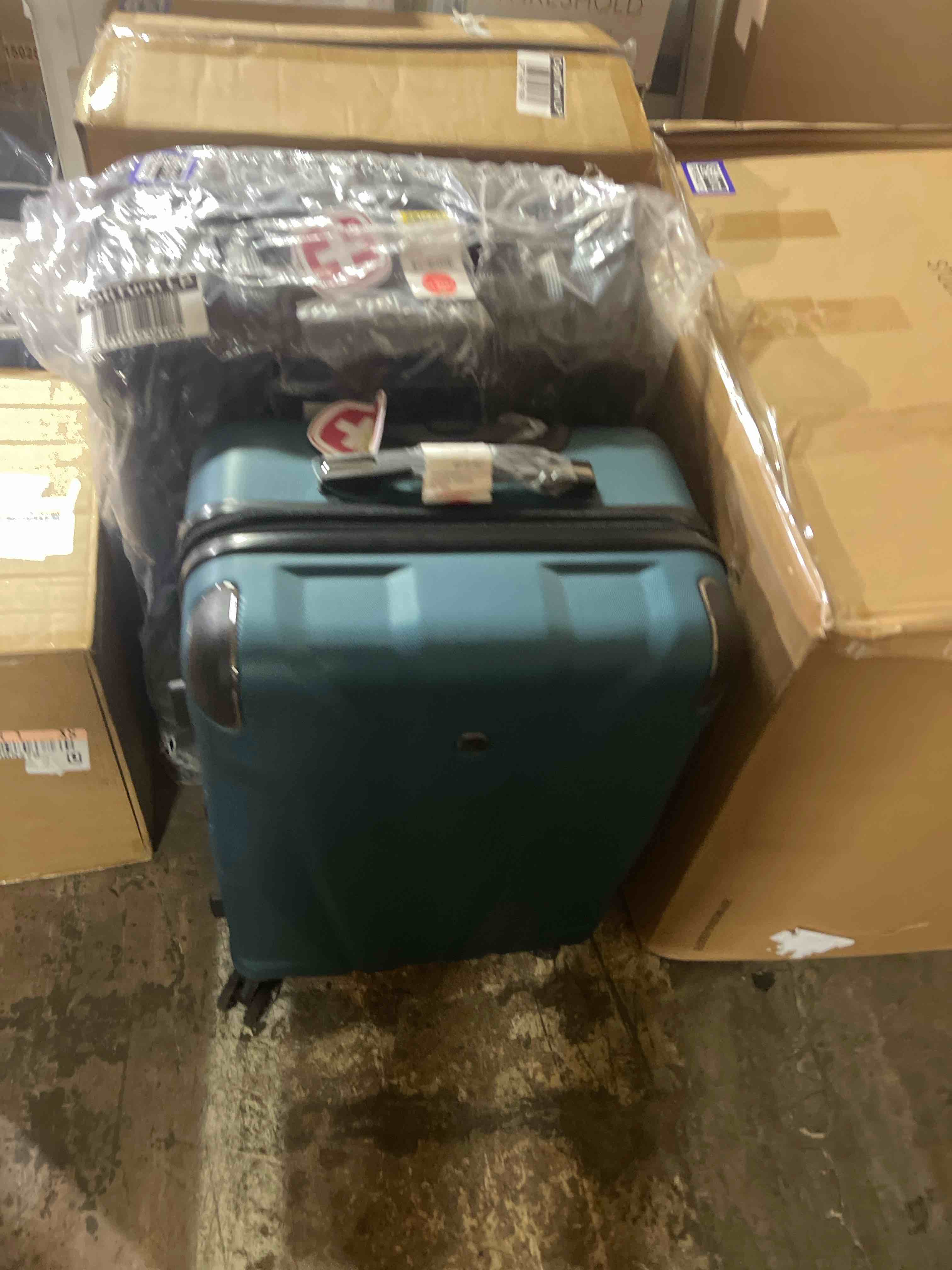 Condition photo showing New/Like New for swissgear cascade hardside medium checked spinner wheels suitcase - teal blue