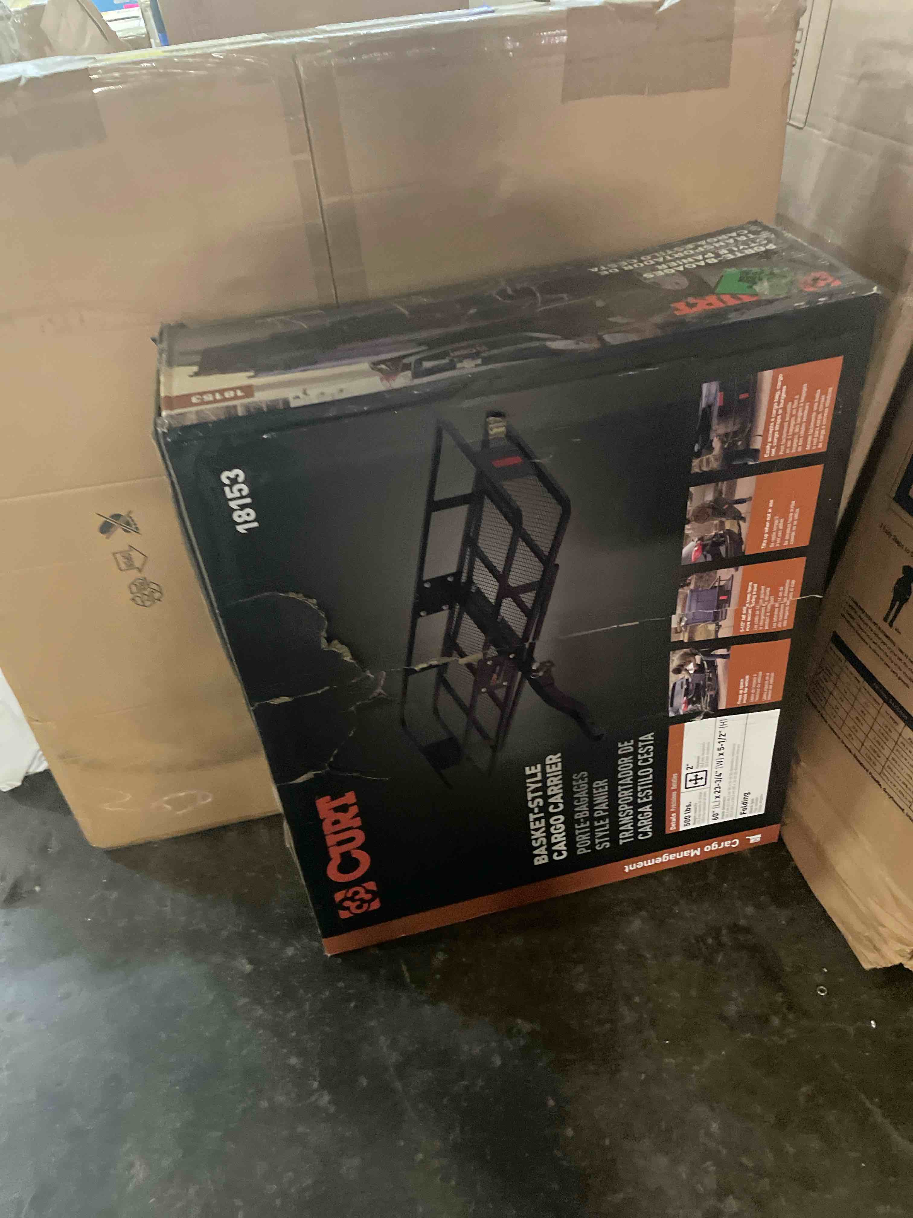Condition photo showing Good Condition for curt 18153 cargo basket hitch trailer hitch cargo carrier, 500 lbs. capacity, 60-inch x 23-1/2-inch x 5-1/2-inch, fits 2-inch receiver