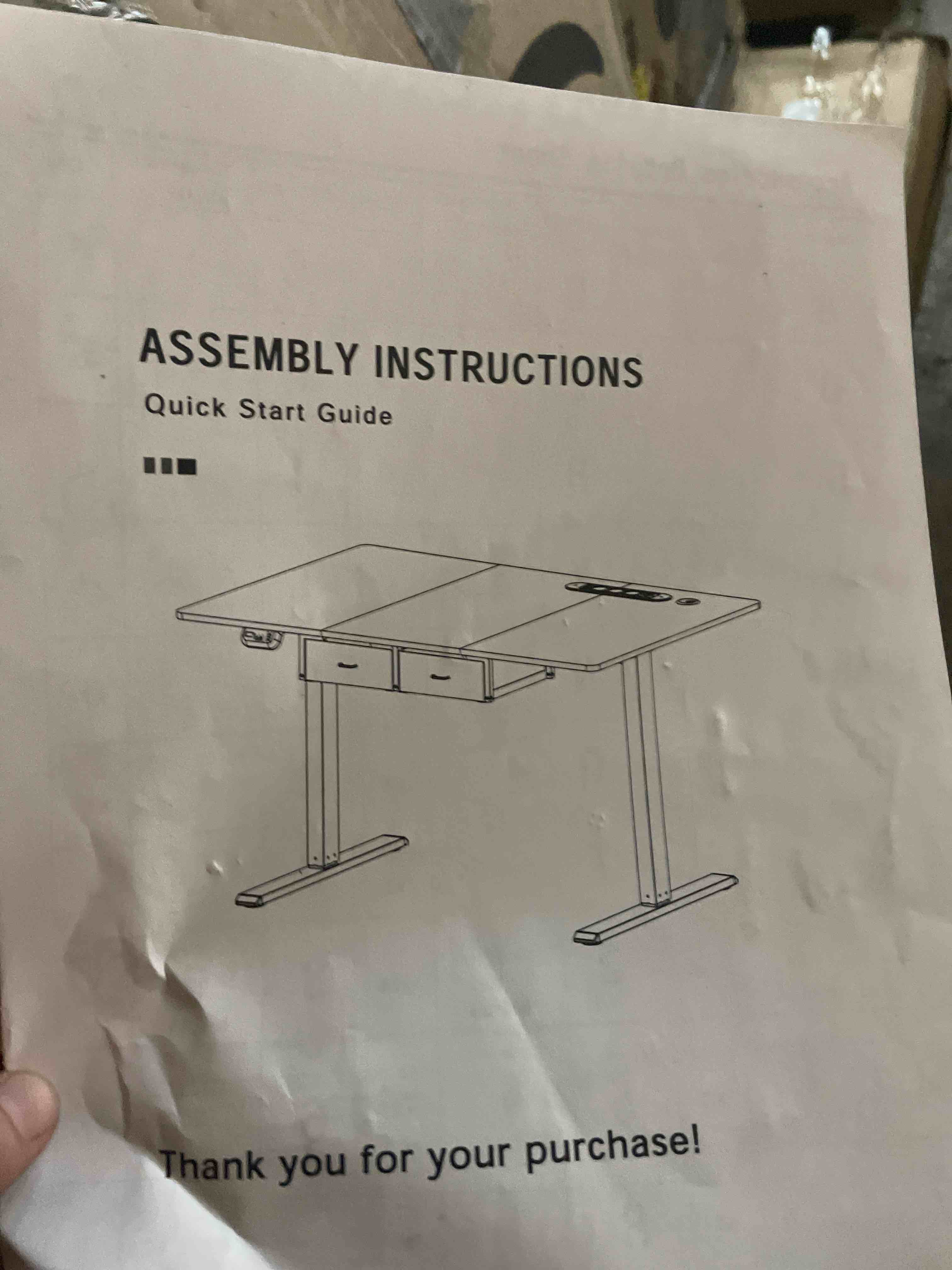 Condition photo showing New/Like New for hldirect 55” electric standing desk with power outlets & 2 drawers, black | 31.5" wide, up to 176lb, 28"–46" height range & 3 memory presets, home office ergonomic workstation with cable management