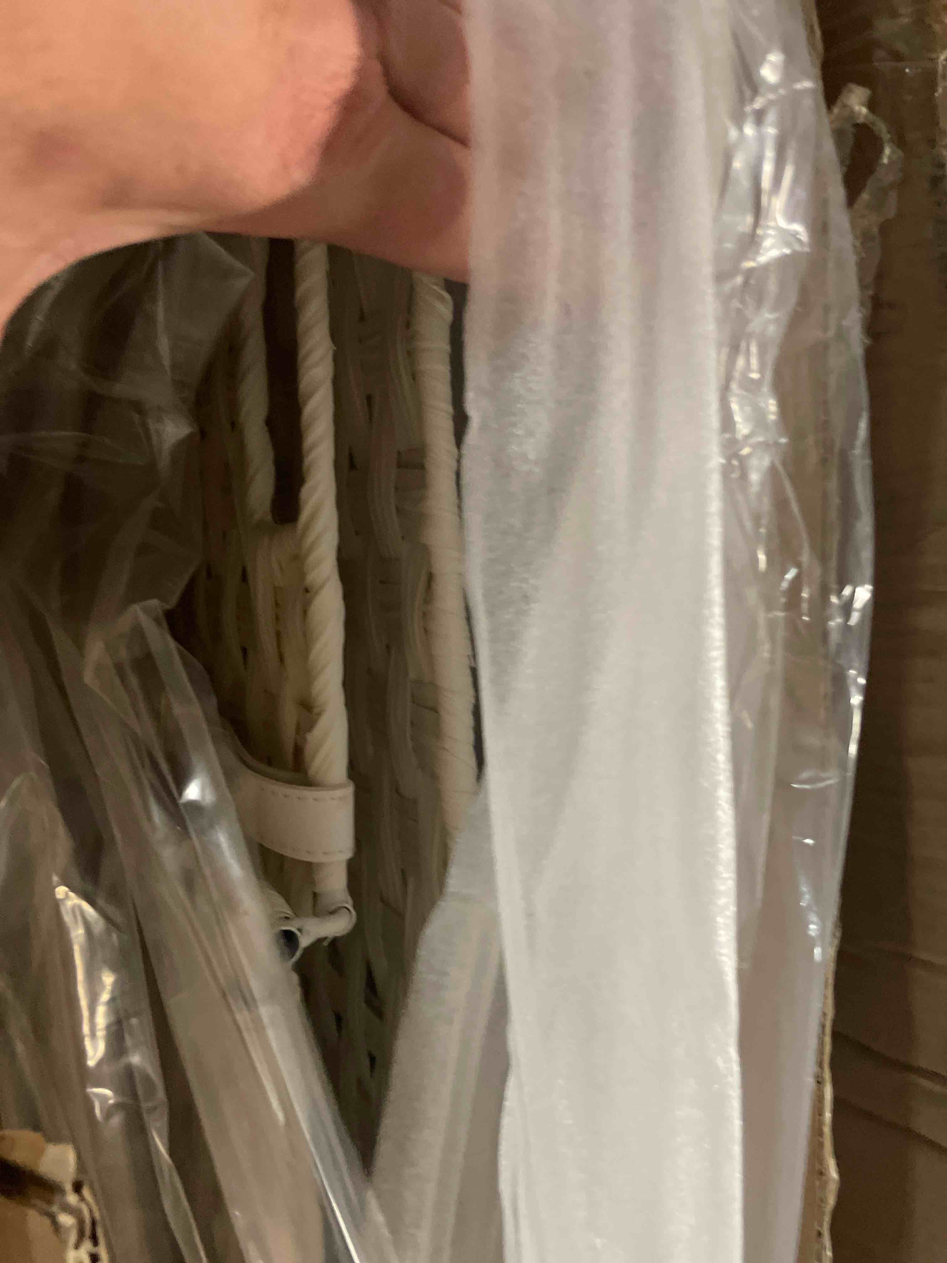 Condition photo showing New/Like New for wowlive laundry hamper with wheels, 160l handwoven rolling laundry basket 3 section with lid, clothes hamper with 3 removable liner bags, large laundry sorter laundry room organization, creamy white 150l(28.4 x 13 x 26.4 inches) creamy white