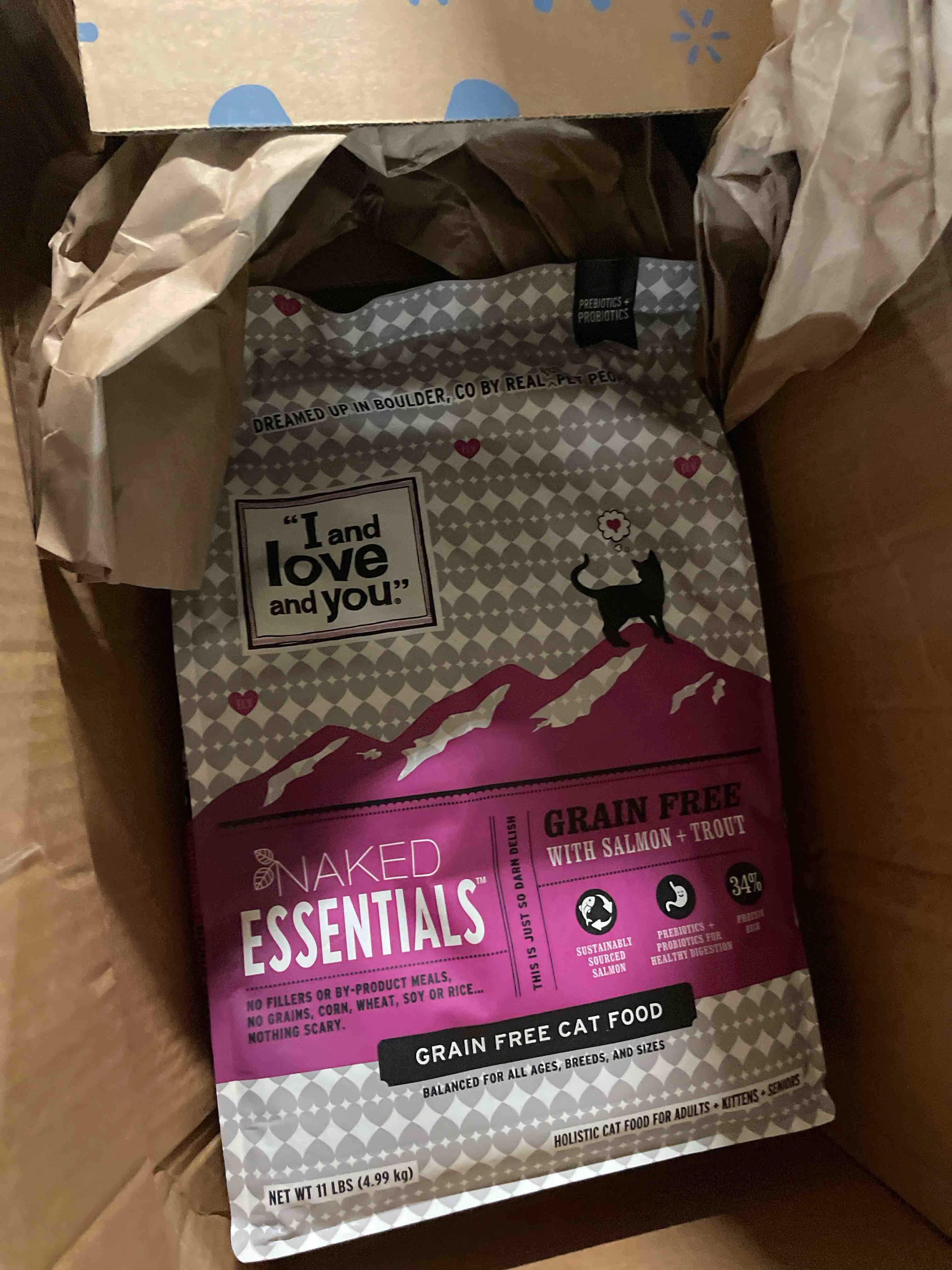 Condition photo showing New/Like New for i and love and you naked essentials dry cat food - salmon + trout - grain free, real meat, no fillers, prebiotics + probiotics, 11lb bag salmon and trout 11 pound (pack of 1)