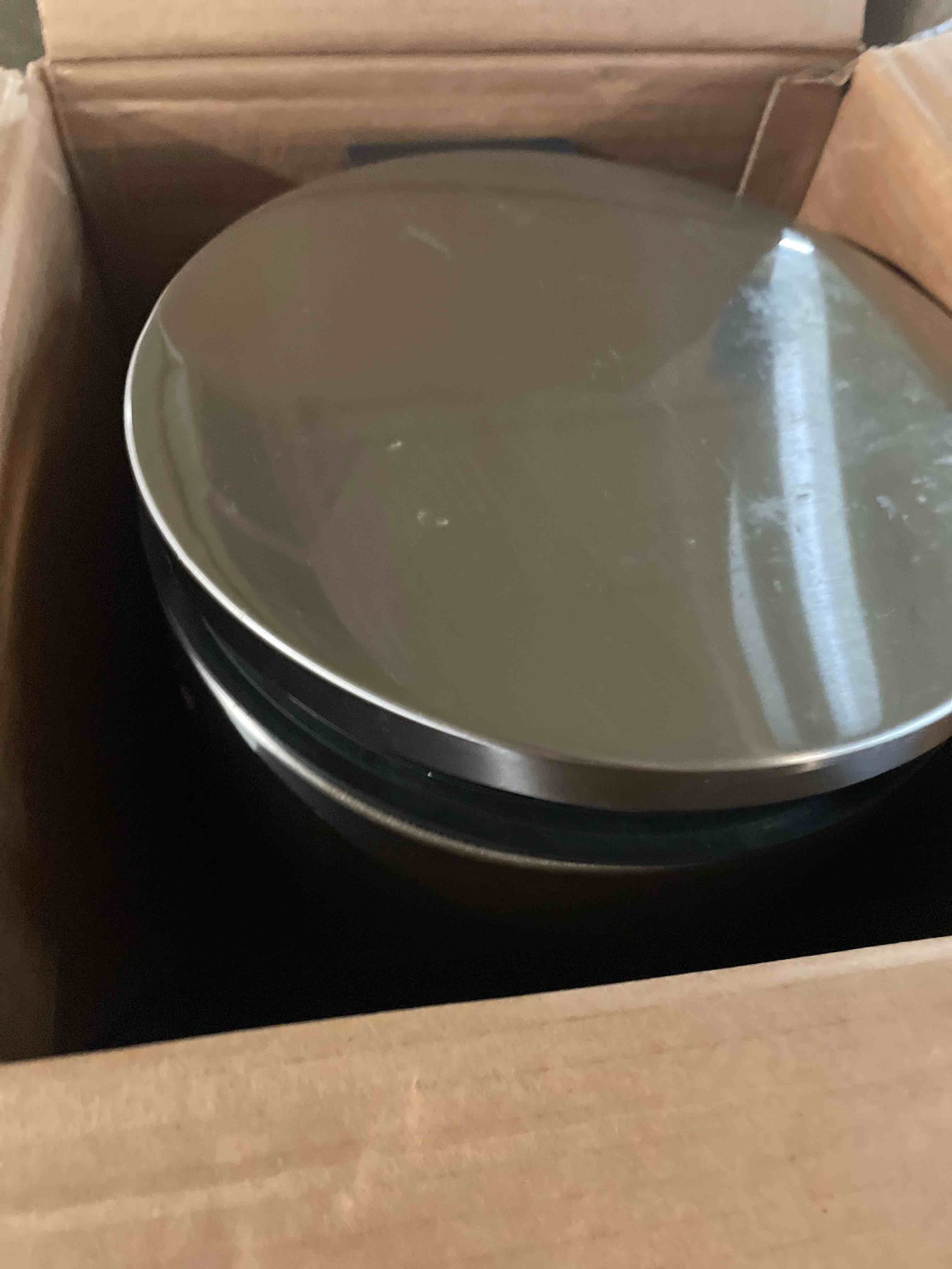 Condition photo showing As Is for simplehuman 30 liter / 8 gallon round step trash can, brushed stainless steel 30 liter trash can only