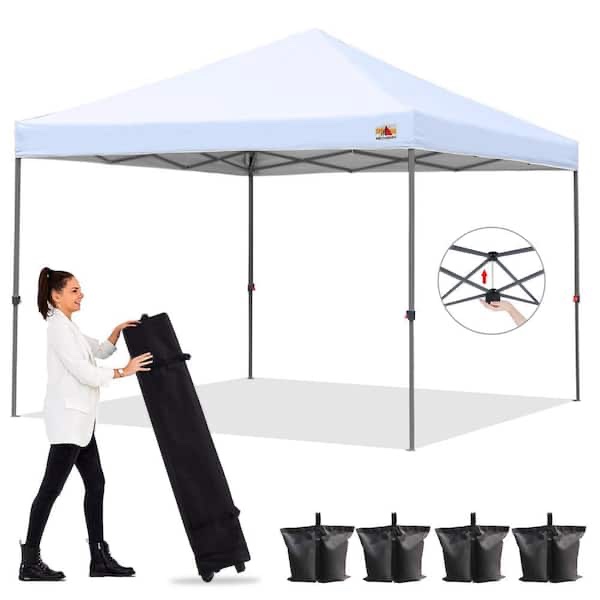 10 ft. x 10 ft. white instant pop up canopy tent outdoor central lock-series