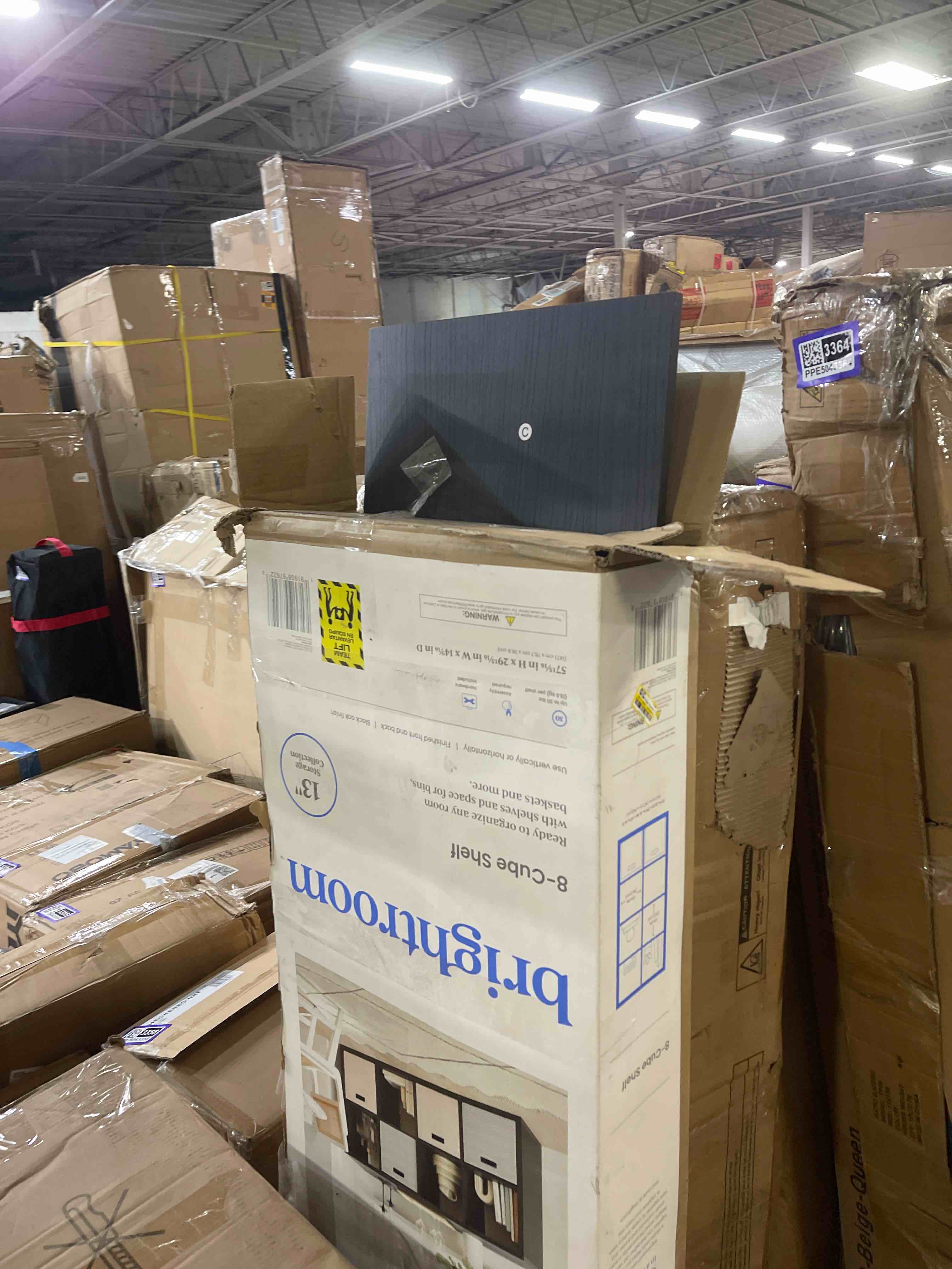 Condition photo showing New/Like New for 8-cube bookshelf, 13.5in storage display w/ removable panels, customizable