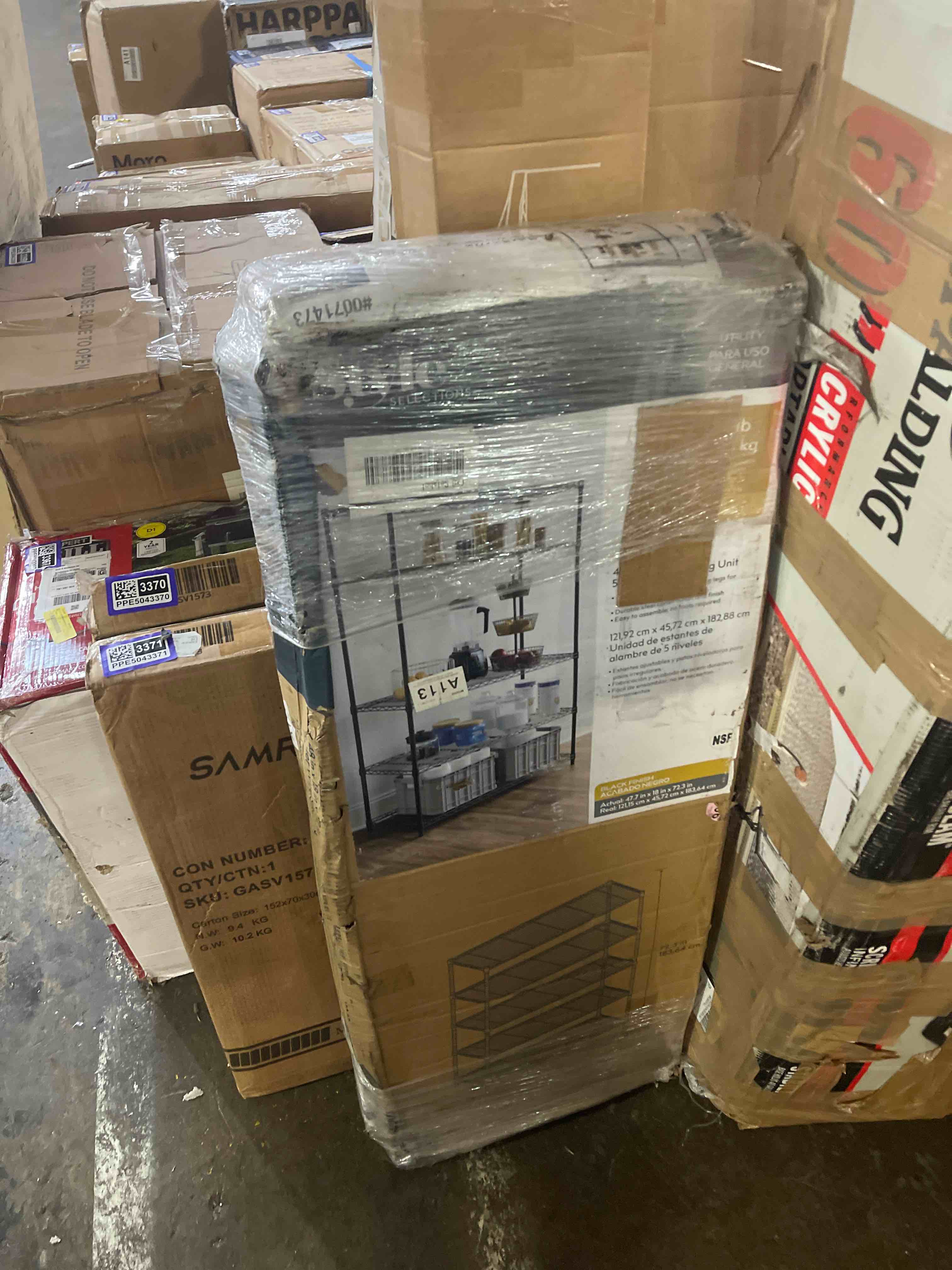 Condition photo showing New/Like New for 5 tier wide wire shelving black - brightroom™: adjustable metal storage unit, 72.63" h, 350 lb capacity, 5 shelves