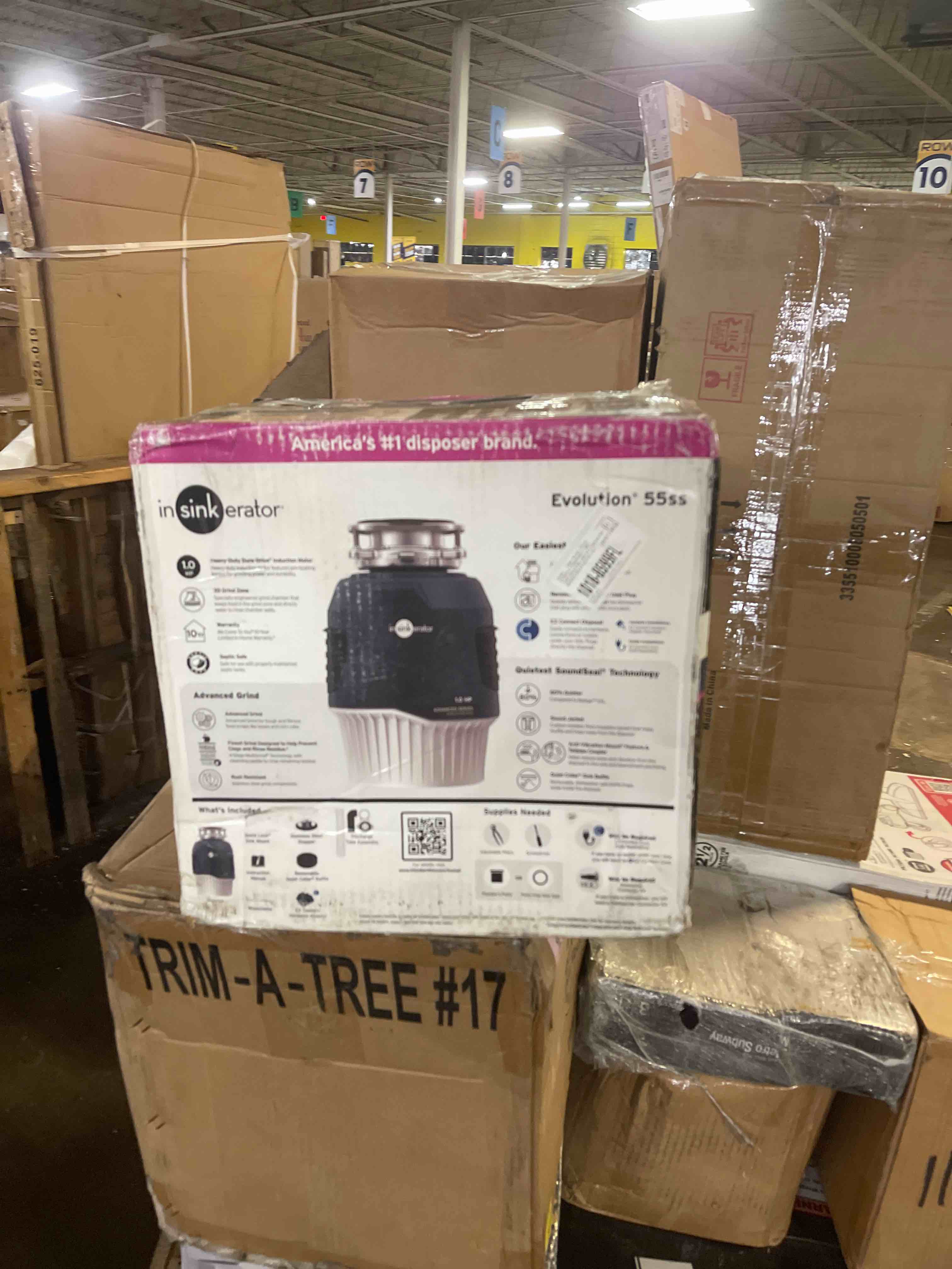Condition photo showing New/Like New for evolution 1hp, 1 hp garbage disposal with ez connect power cord and dual outlet switch in satin nickel