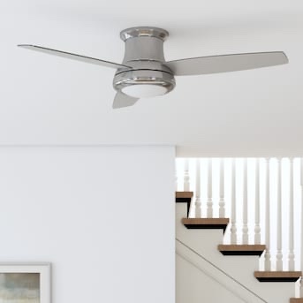 harbor breeze sailstream 52-in brushed nickel led flush mount ceiling fan with light and remote control included