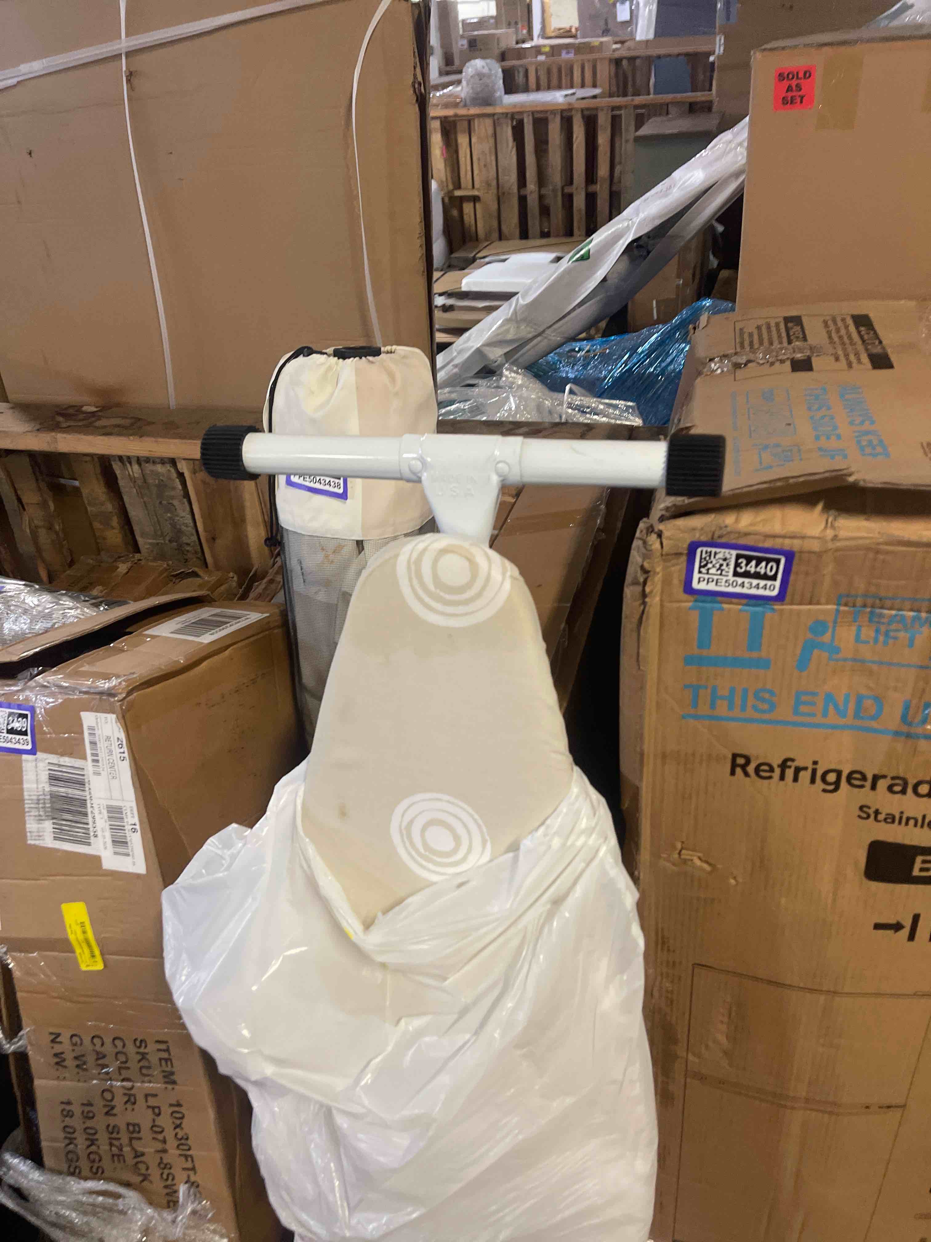Condition photo showing Good Condition for mainstays full?size t?leg ironing board – 53" x 14", adjustable height, steel frame, thick padded cotton cover, non?slip feet, beige