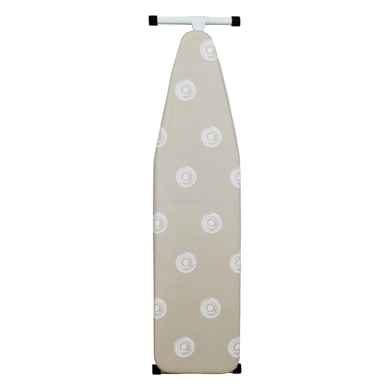 mainstays full?size t?leg ironing board – 53" x 14", adjustable height, steel frame, thick padded cotton cover, non?slip feet, beige