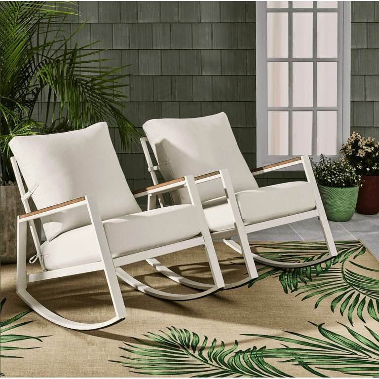 better homes & gardens marlow outdoor 2pk patio rocking chairs, white frame/cream cushion