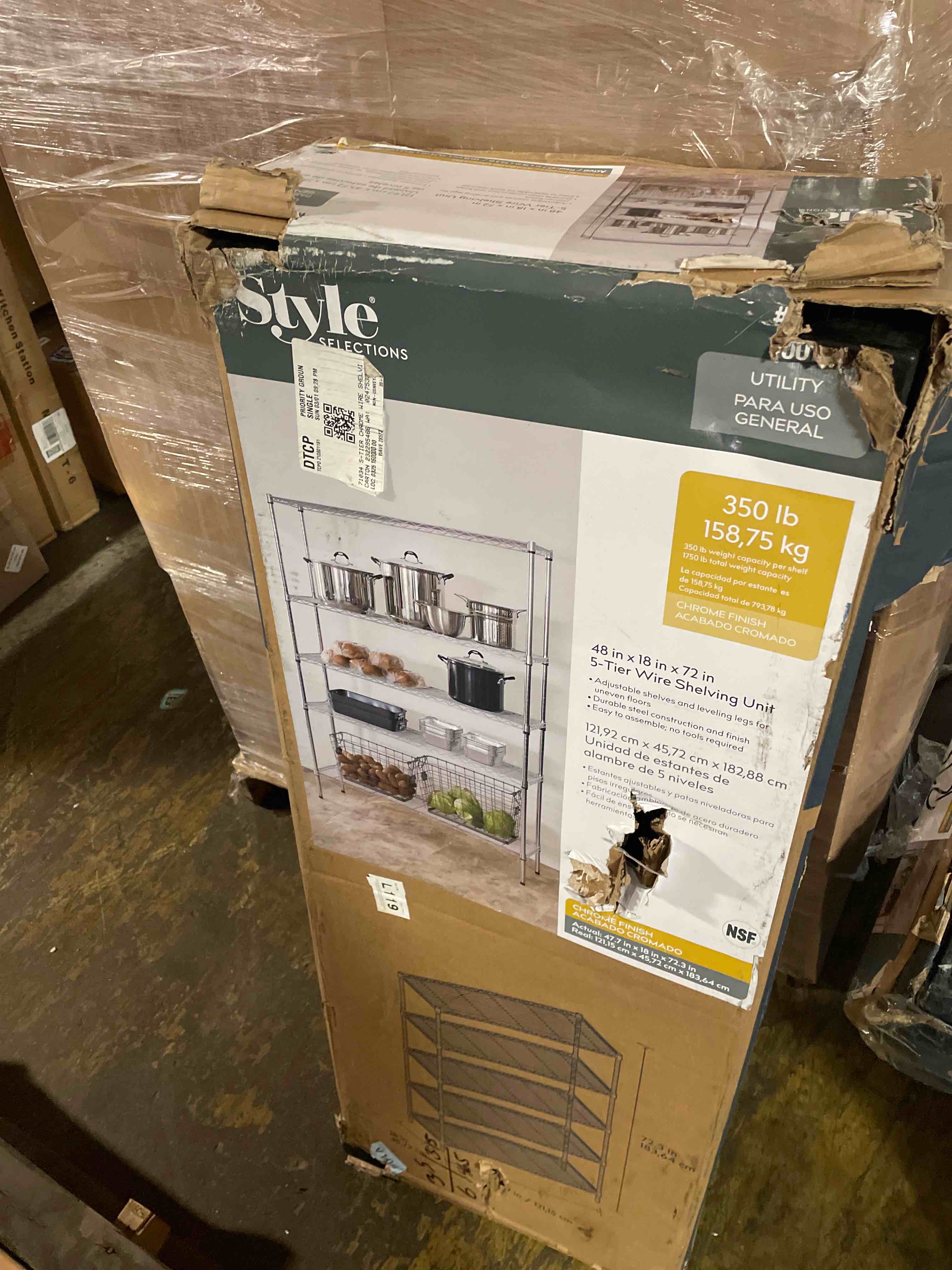 Condition photo showing New/Like New for style selections 4-ft x 18-in chrome wire shelf