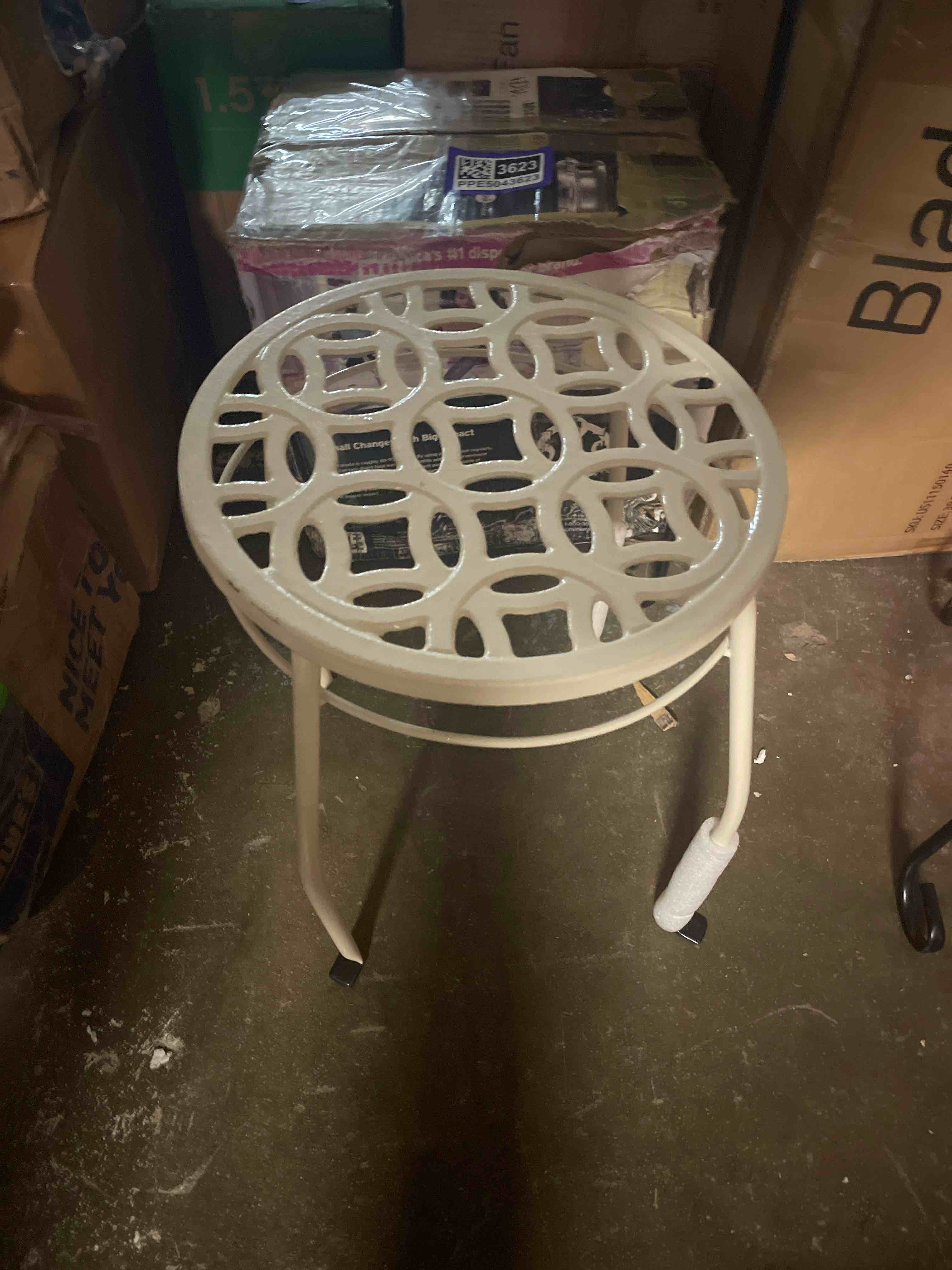 Condition photo showing New/Like New for (white)15-in black indoor/outdoor round steel plant stand