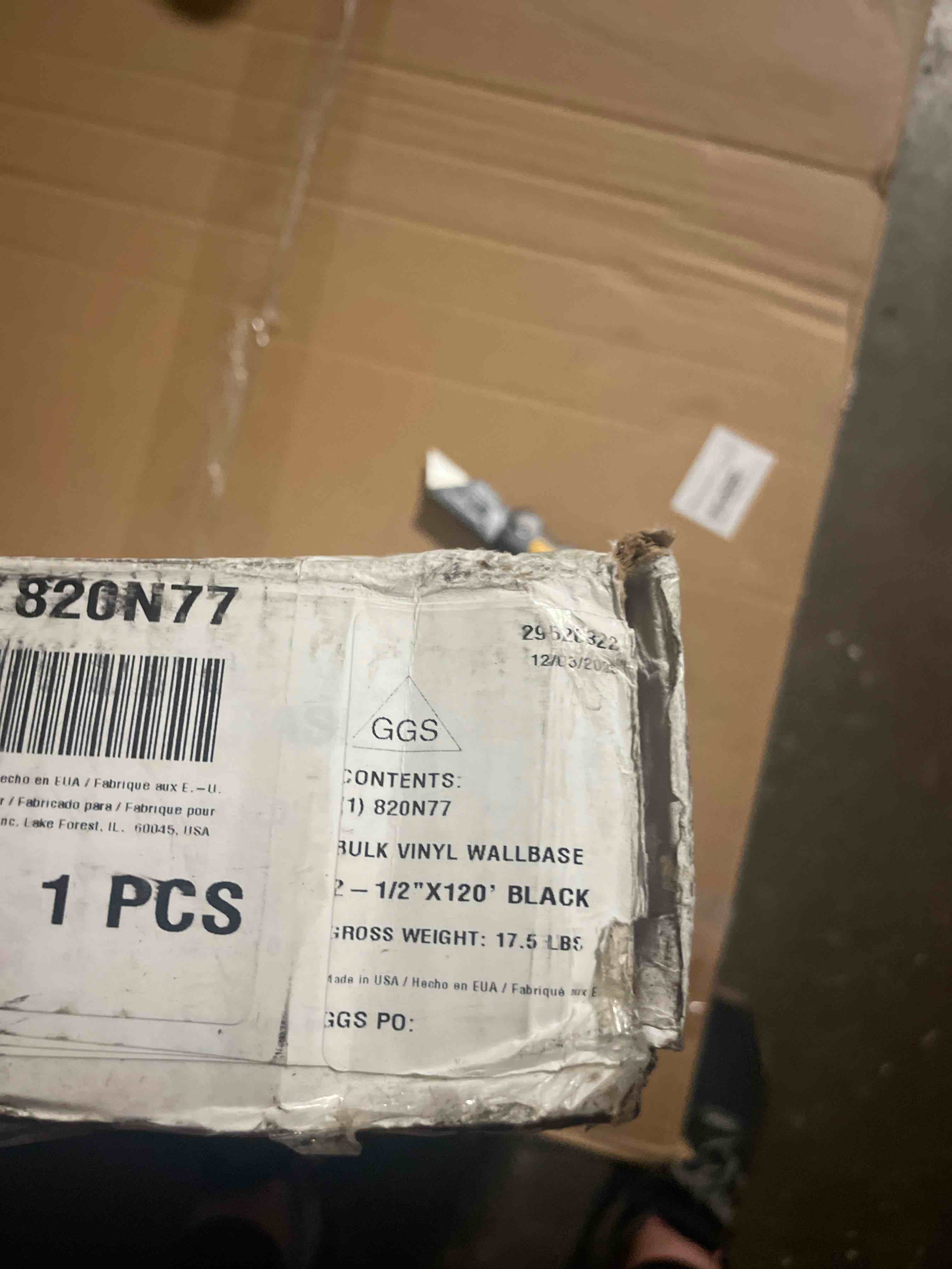 Condition photo showing New/Like New for m-d building vinyl wall base, black, 2-1/2in x 120ft | commercial or residential use, easy-to-install trim, flexible vinyl material, cut-to-fit length
