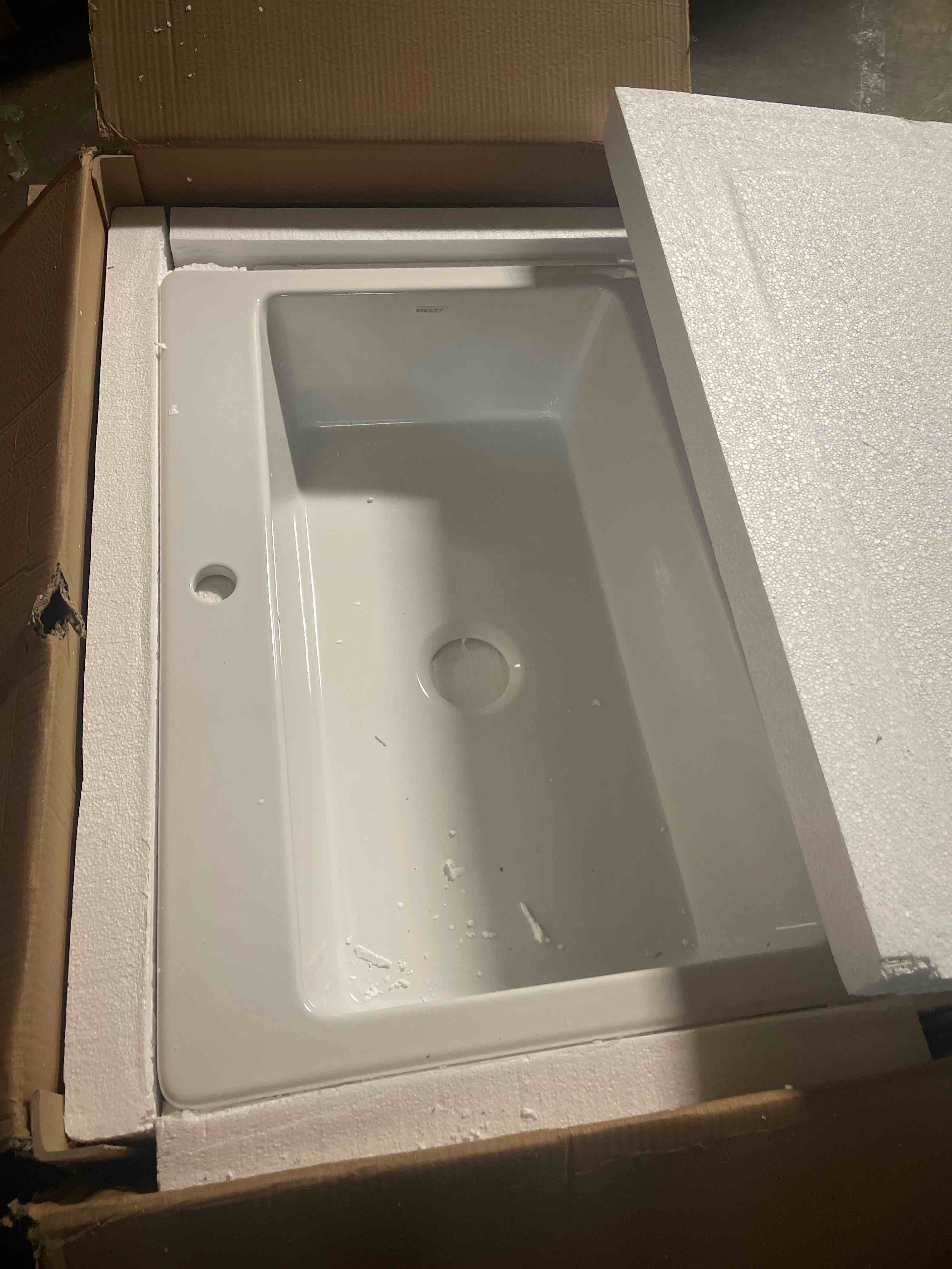 Condition photo showing New/Like New for alfi brand ab3322di-w white 33" single bowl drop in granite composite kitchen sink