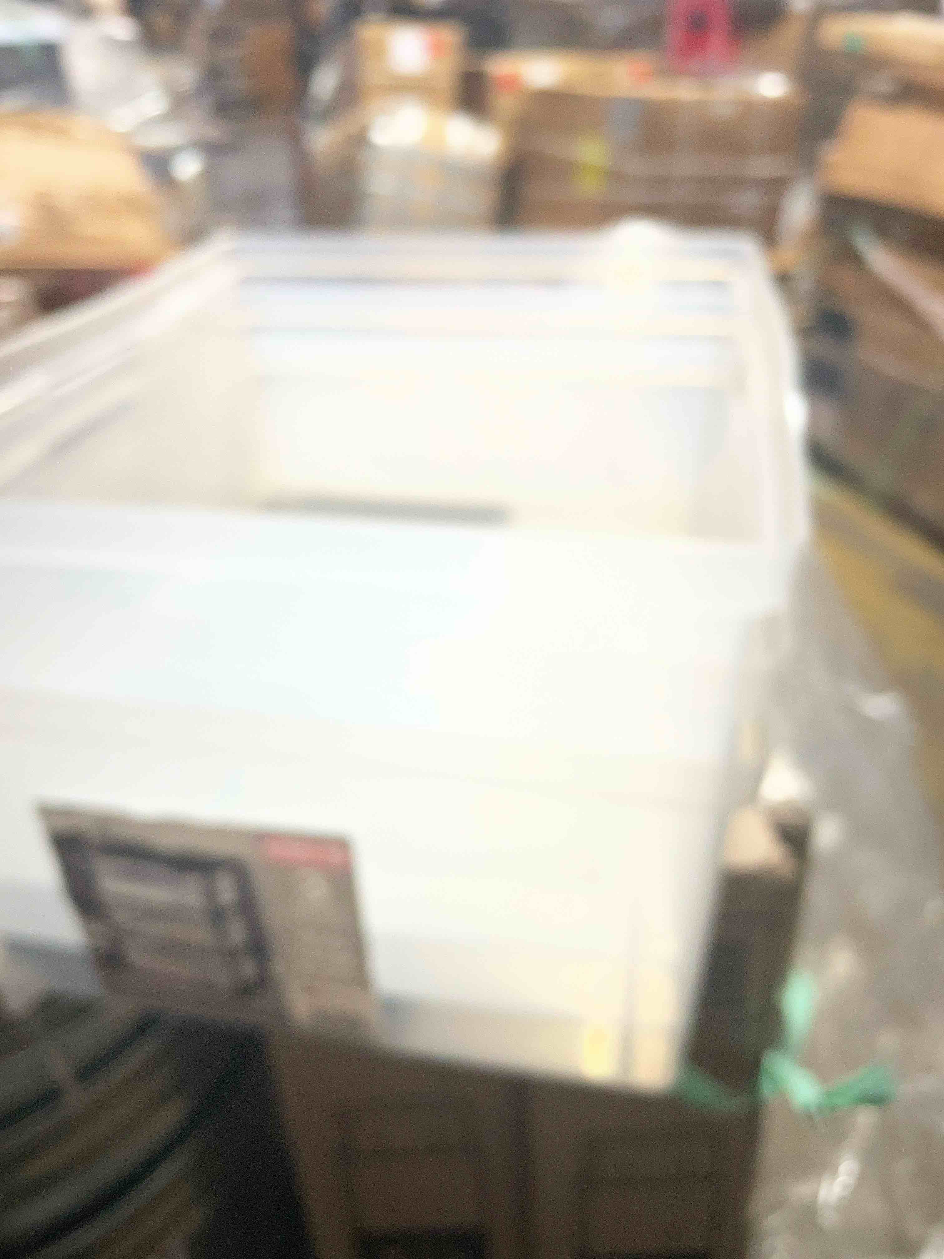 Condition photo showing As Is for sterilite wide 3 drawer tower, plastic storage organizer with removable clear bins, easy to assemble - no tools needed, black