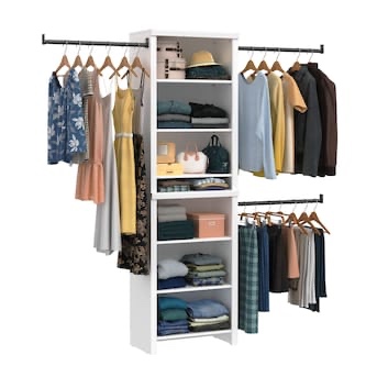 closetmaid westview 5-ft to 10-ft w tower system white solid shelving wood closet system