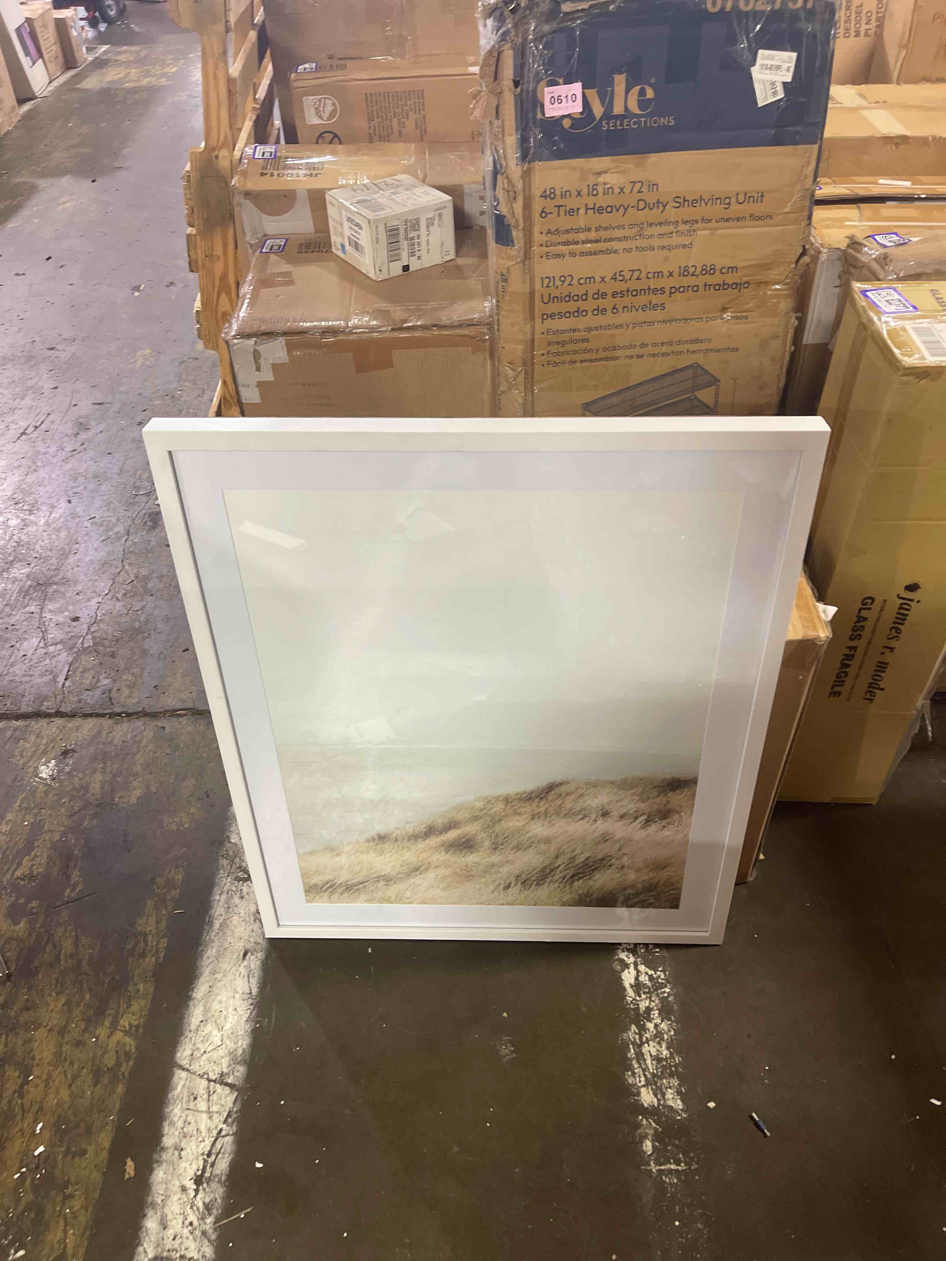 Condition photo showing New/Like New for glass framed ocean view clouds wall art, 17"
