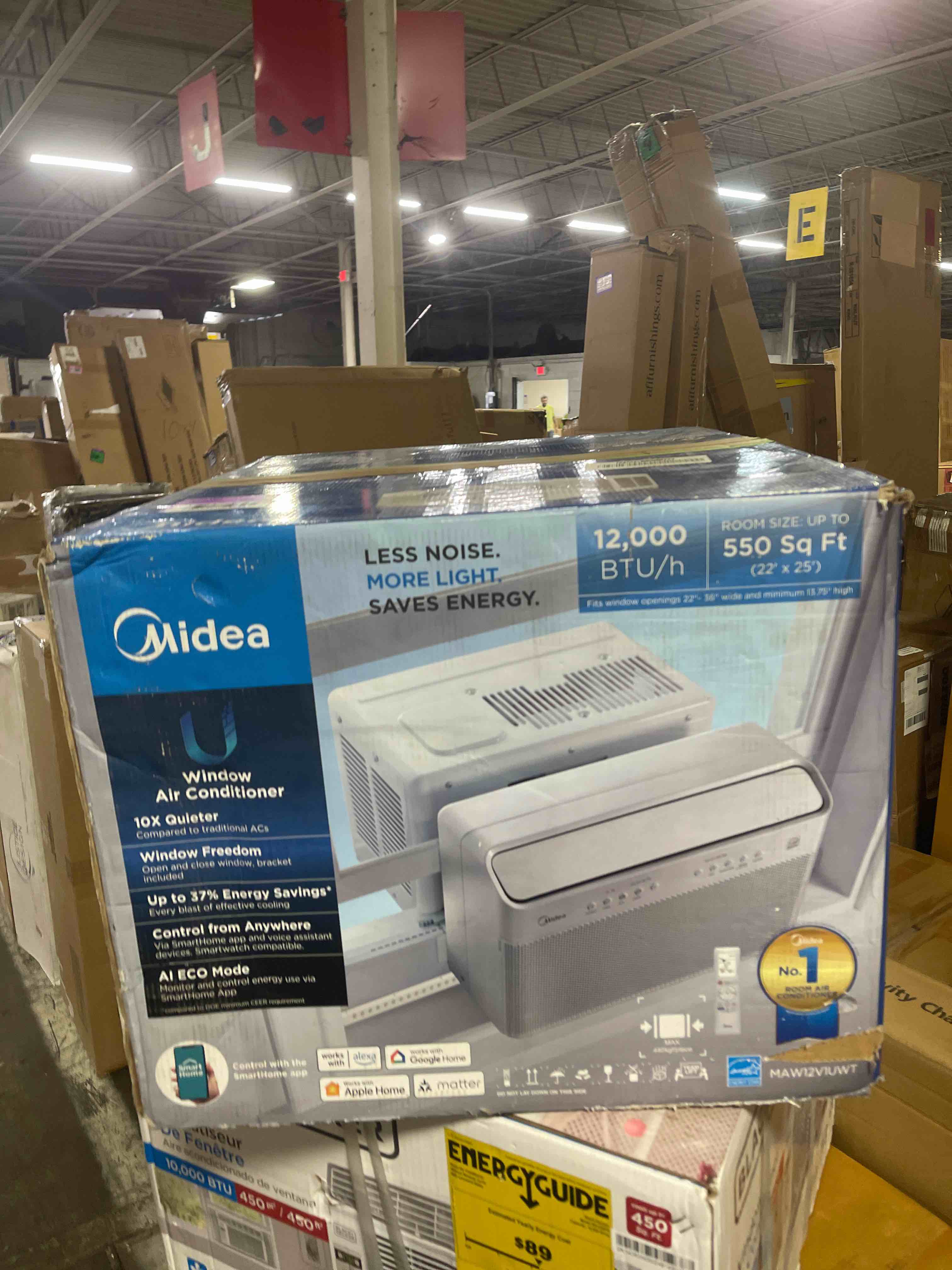 Condition photo showing As Is for midea 12,000 btu u-shaped smart inverter window air conditioner–cools up to 550 sq. ft., ultra quiet with open window flexibility, compatible with alexa/google assistant, 35% energy savings (renewed)