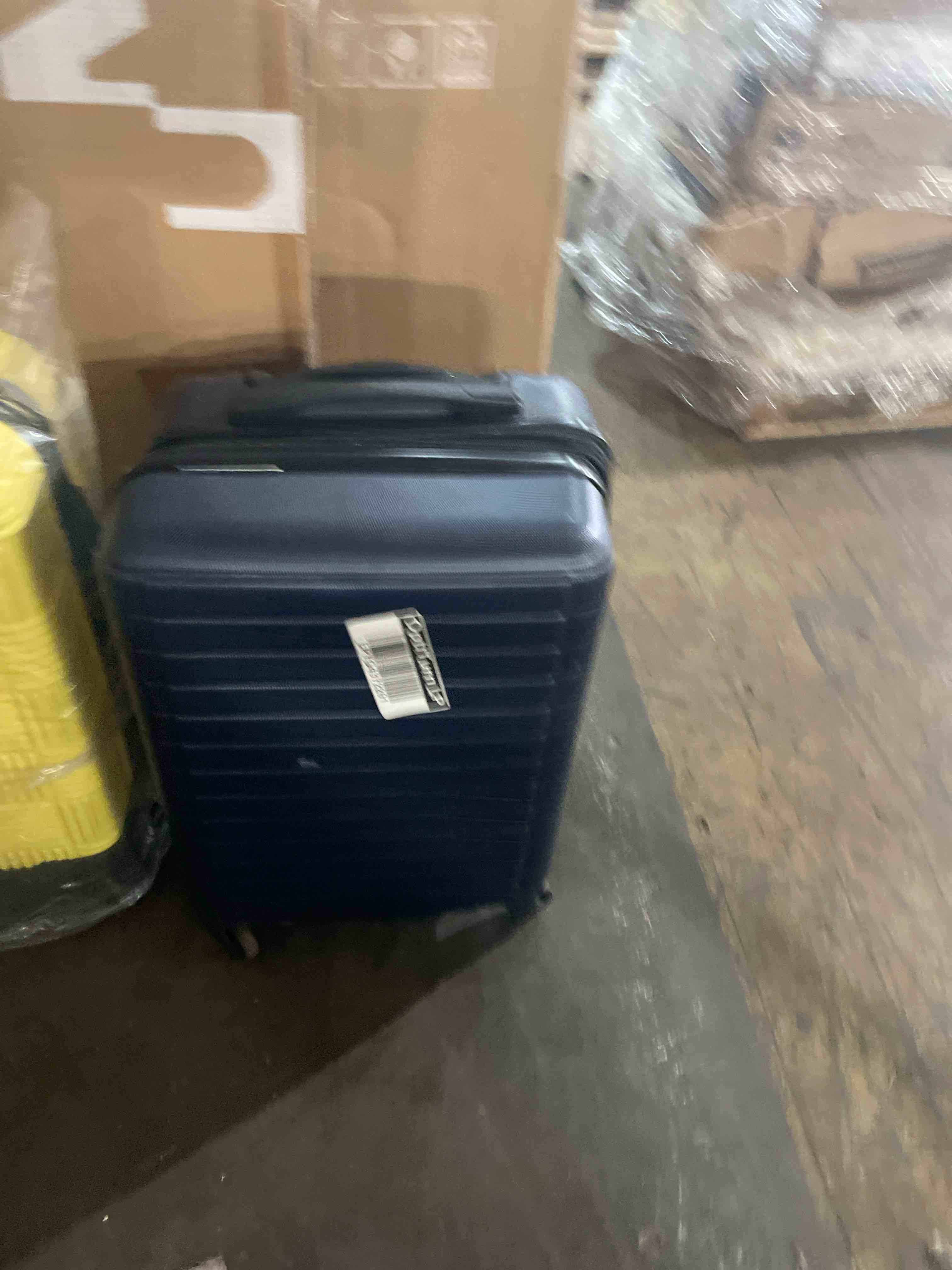 Condition photo showing Good Condition for u.s. traveler boren polycarbonate hardside rugged travel suitcase luggage with 8 spinner wheels, aluminum handle, navy, checked-medium 26-inch