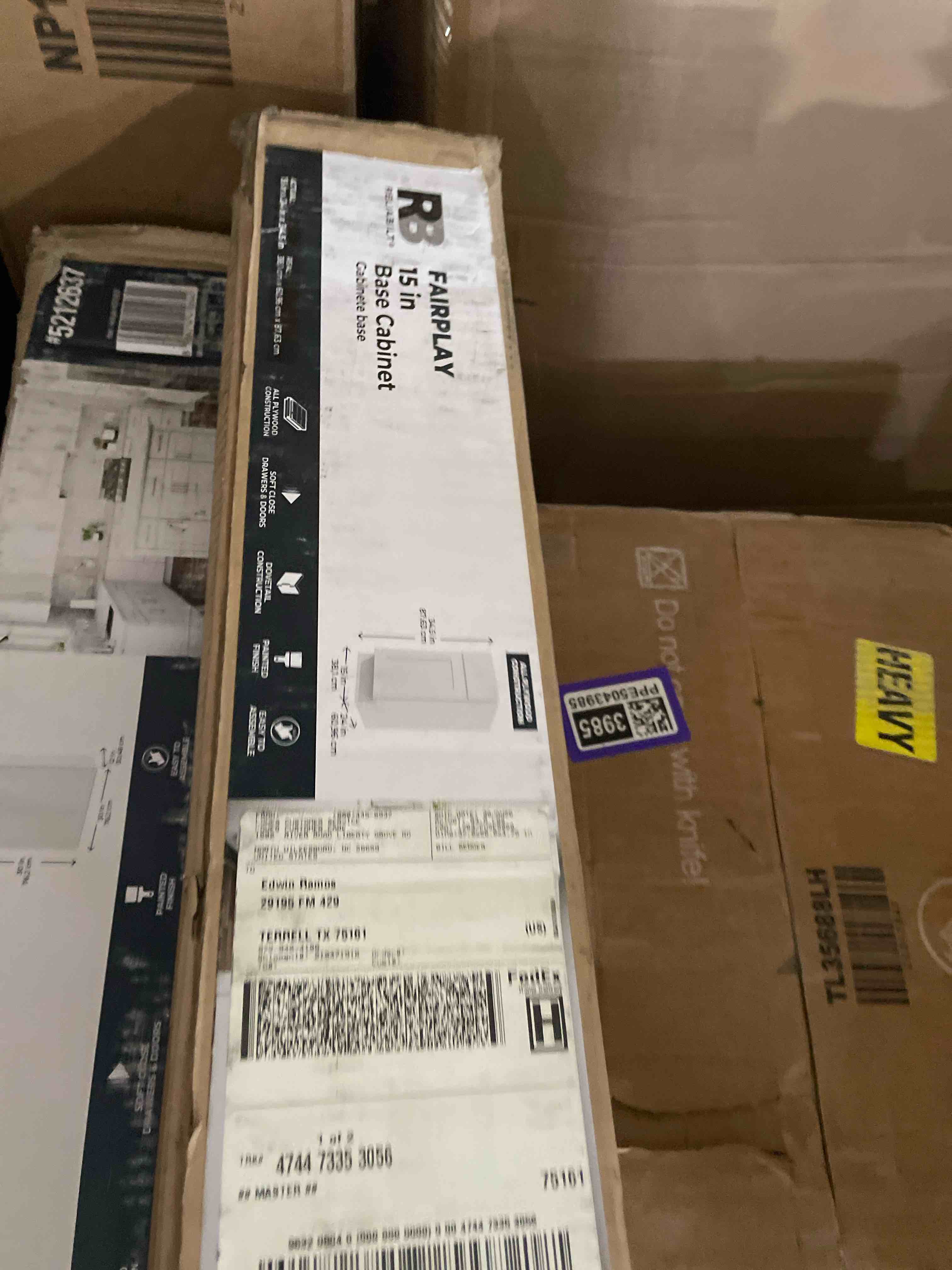 Condition photo showing New/Like New for 15 inch white shaker rta kitchen base cabinet, 15 w x 24 d x 34.5 h ready to assemble floor storage cabinet with drawer and door, plywood box, hdf door, dovetail drawer, soft-close hinges base cabinet 15" w x 24" d x 34.5" h